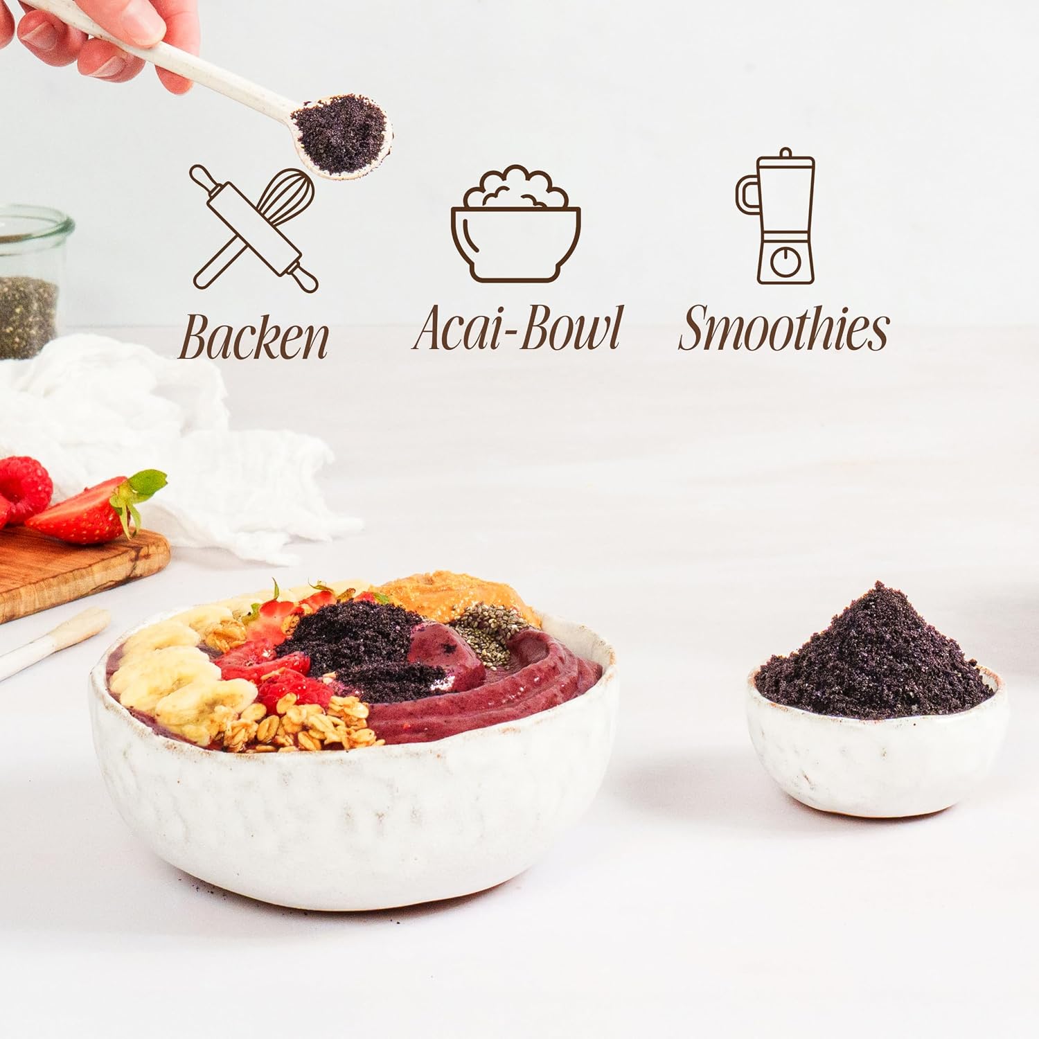 Detalle de Sevenhills Wholefoods Acai Beeren Pulver Bio 100 g – gefriergetrocknet, rohkost, pur & natürlich