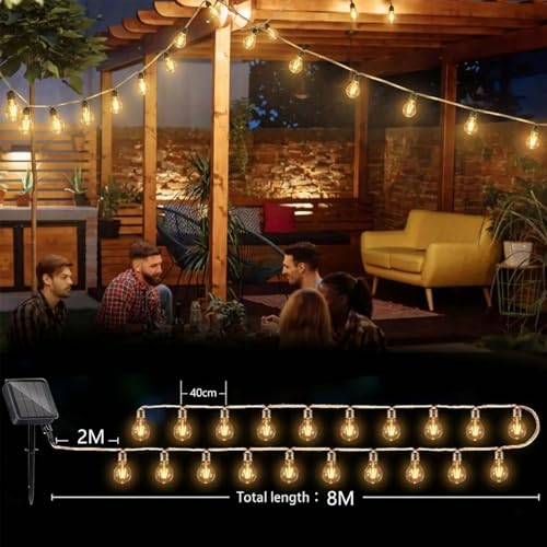 Detalle de Cnulenzt Guirlande Lumineuse Extérieure Solaire – 16 ampoules, 8 m, IP65, blanc chaud