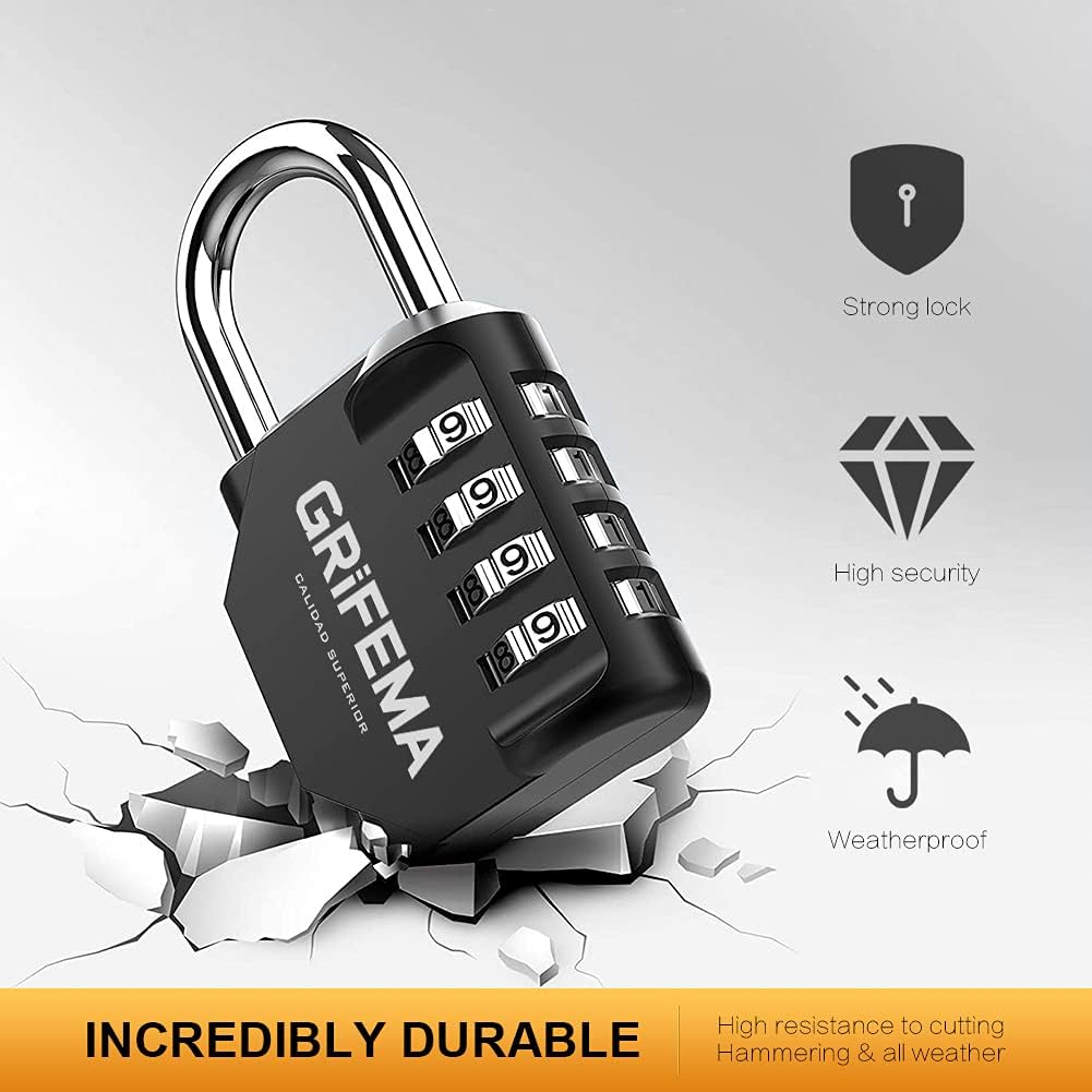 Thumbnail 5 de GRIFEMA GA1001 4-Digit Combination Padlock – 2 Pack, Zinc Alloy, Weatherproof