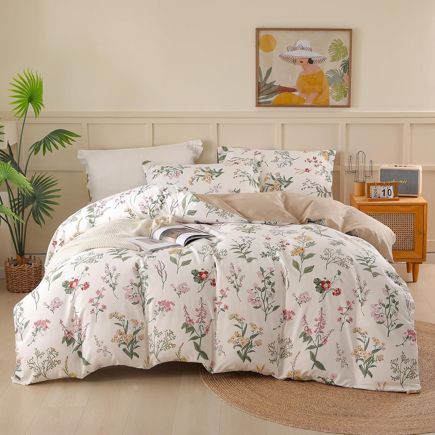 Detalle de OAITE King 3-Piece Cotton Duvet Cover Set, Floral, 400 Thread Count