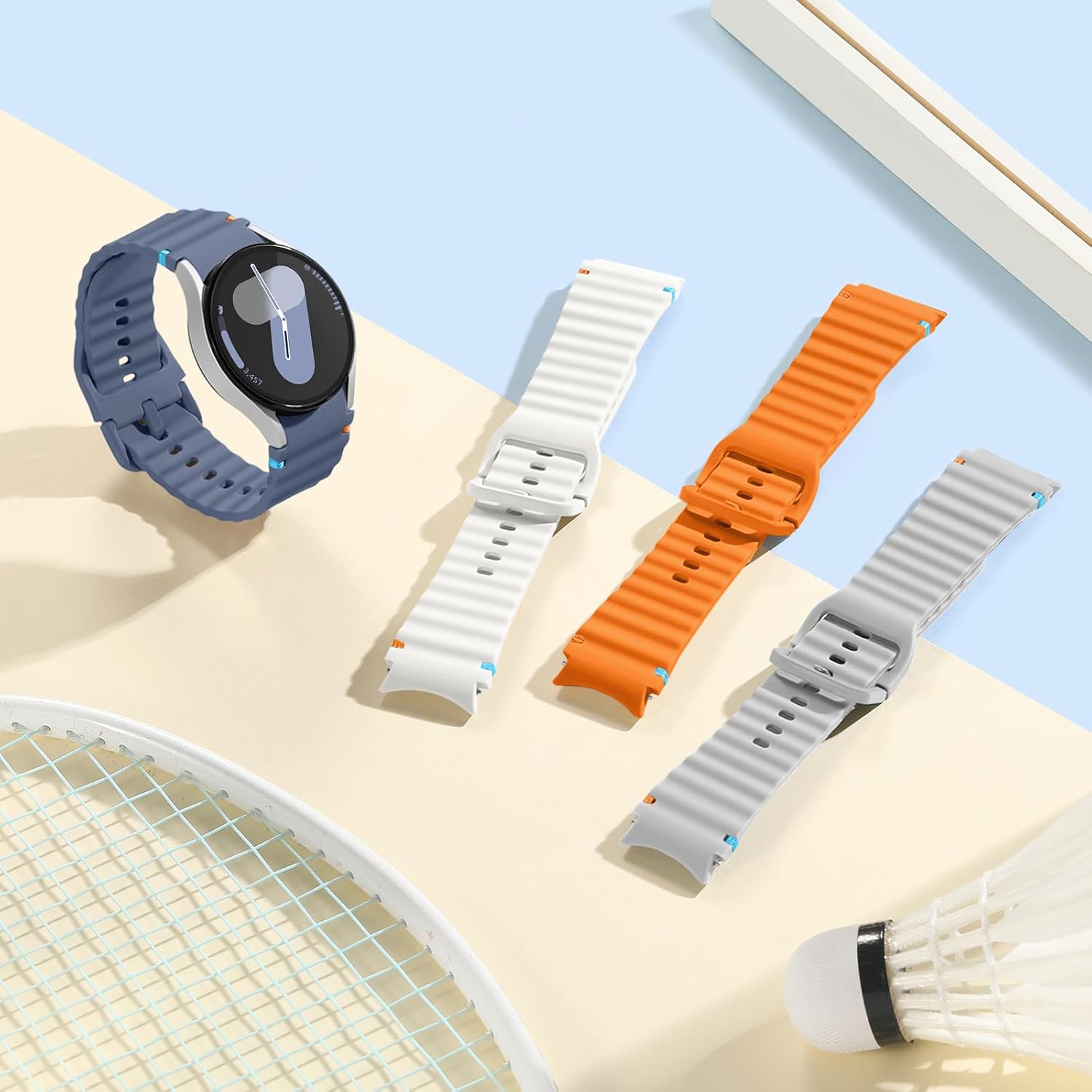 Detalle de Mastten 4er Set Silikon-Armbänder für Samsung Galaxy Watch (No Gap, Quick-Release) – passend für 40/44 mm Modelle