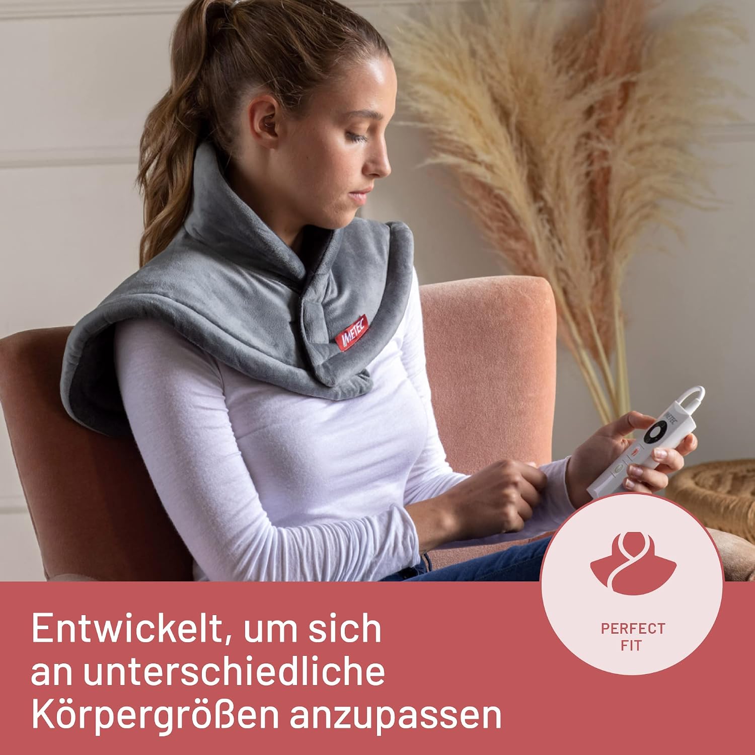 Detalle 2 de Imetec Intellisense Cervical-Heizkissen für Hals und Schultern – 47 x 52 cm, 5 Temperaturen, waschbar