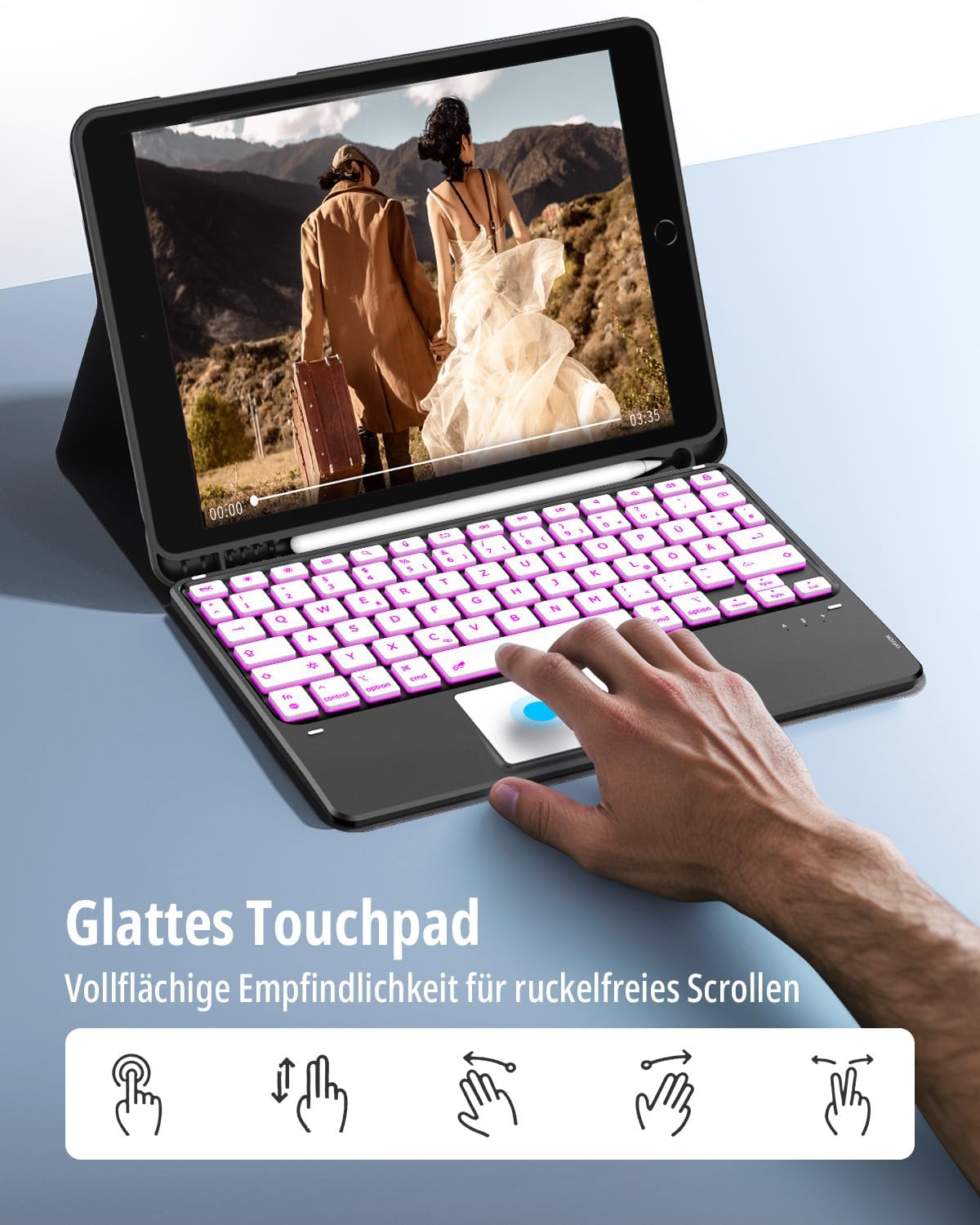 Thumbnail 2 de CACOE Hülle Tastatur für iPad 9. Generation – 10,2 Zoll mit Touchpad, kabellos, abnehmbar, 7-Farbige Beleuchtung
