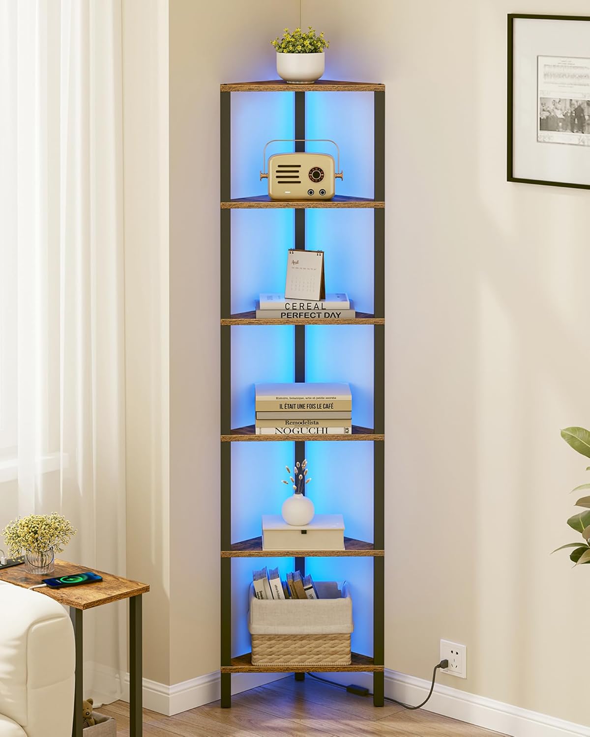 Detalle de TUTOTAK Corner Shelf with LED Light 6-Tier