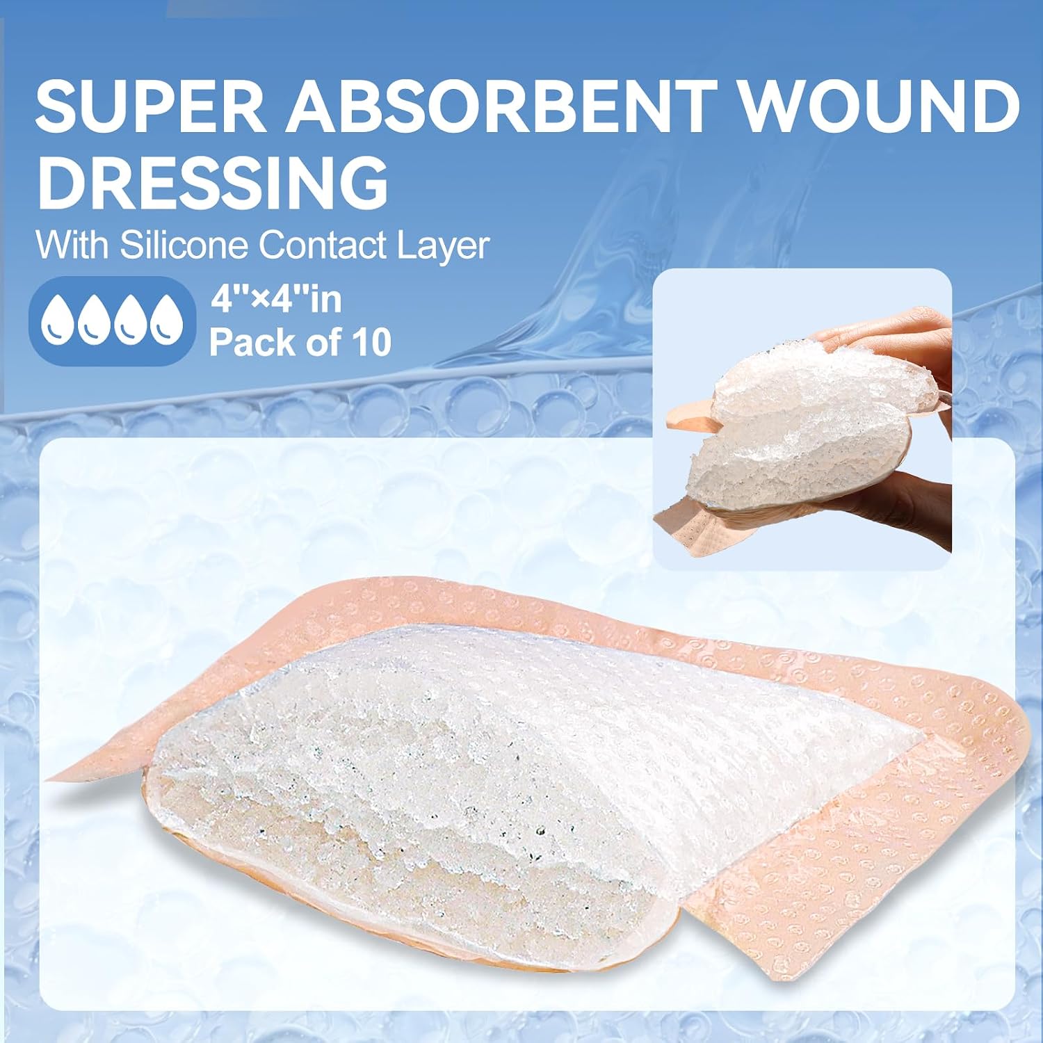 Detalle de Niceful Silicone Wound Dressings, 4" x 4", 10-Pack, Self-Adhesive