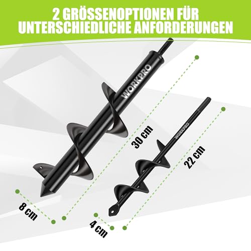Thumbnail 7 de WORKPRO Erdlochbohrer-Set 2 Stück (8x30 cm + 4x22 cm) für Bohrmaschinen ab 10 mm
