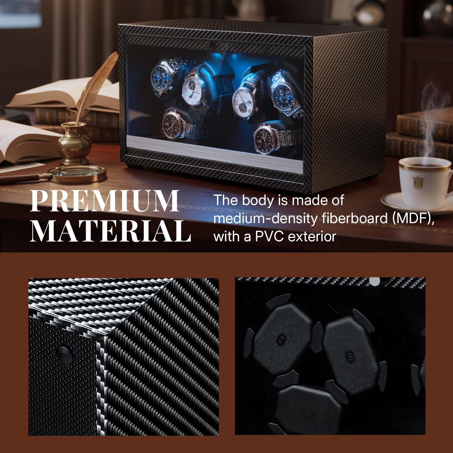 Thumbnail 1 de Mcbazel Carbon Fiber Pattern Automatic Six Watch Winder with LED light - Black (SKW168-CF)