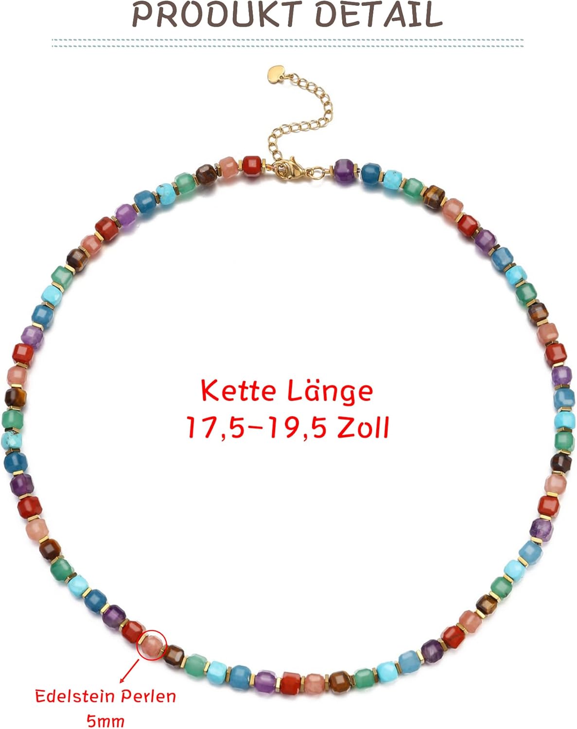 Thumbnail 4 de Bunte Perlenkette für Damen JSDDE – Chakra-Kette mit facettierten Würfelperlen, 5 mm Edelstein-/Heilstein-Anmutung