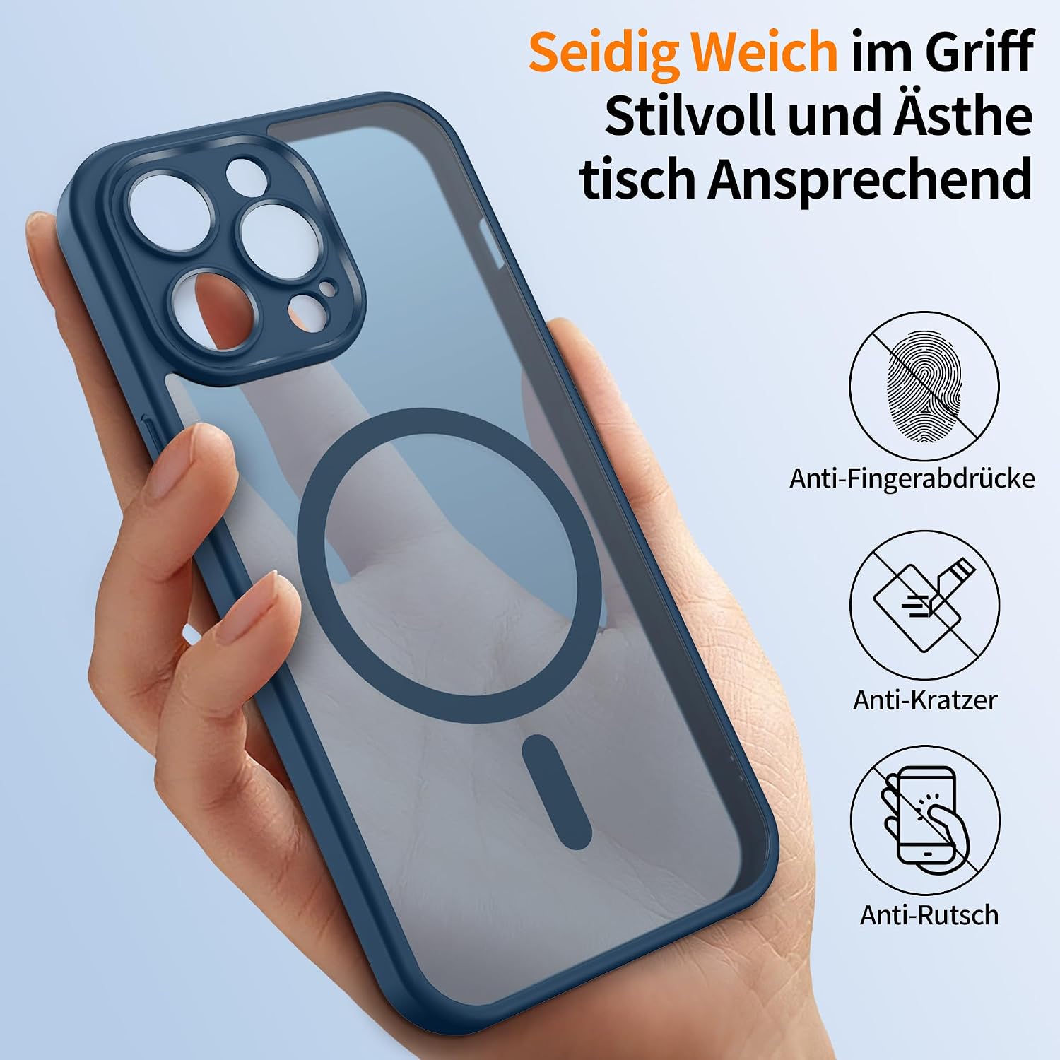 Thumbnail 6 de Jshru Hülle für iPhone 14 Pro Max mit 2 Panzer Glas-Schutzfolien – MagSafe kompatibel, matt-transluzent, blau