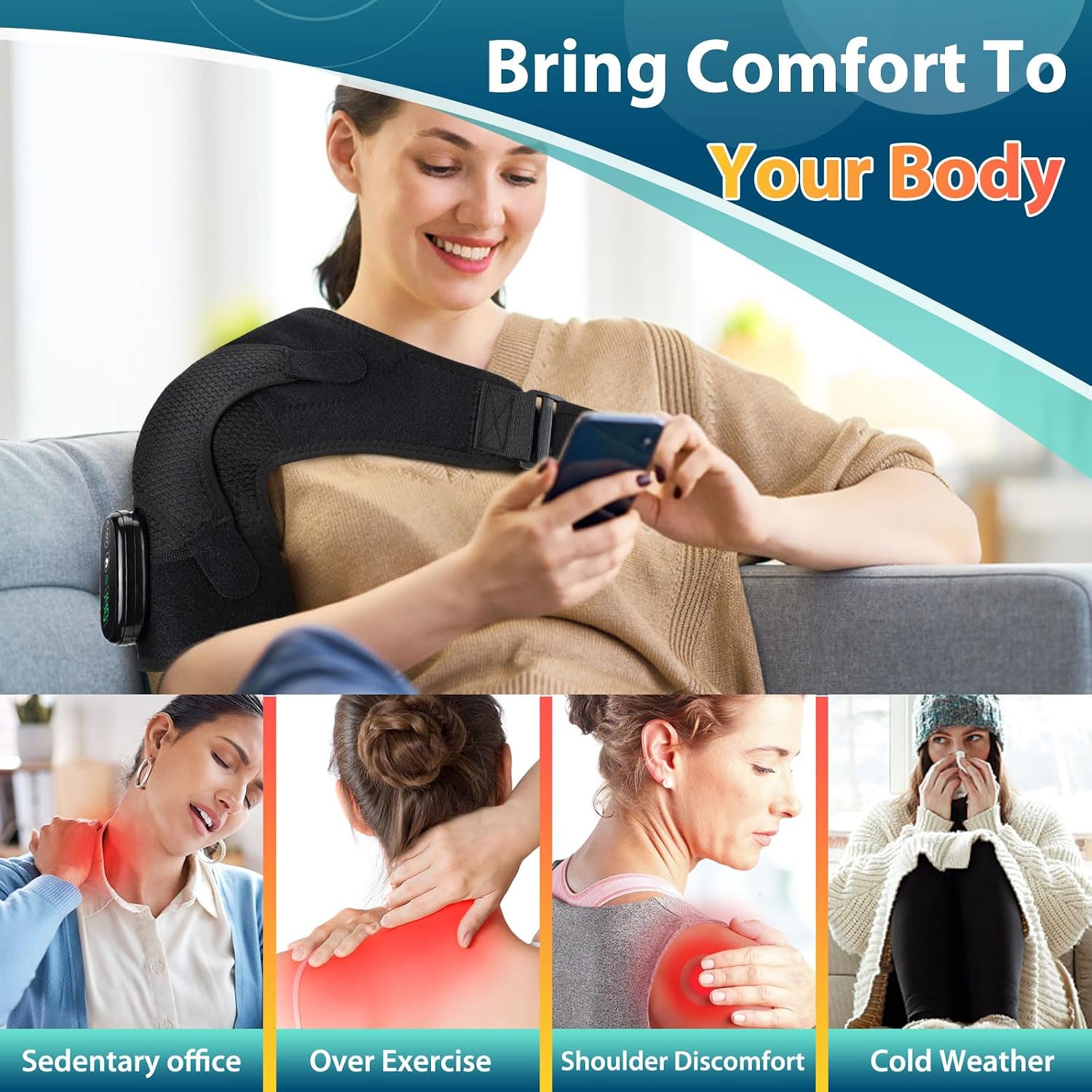Detalle 2 de DREAMSOME Cordless Shoulder Heating Pad with Vibration, 3 Heat Levels