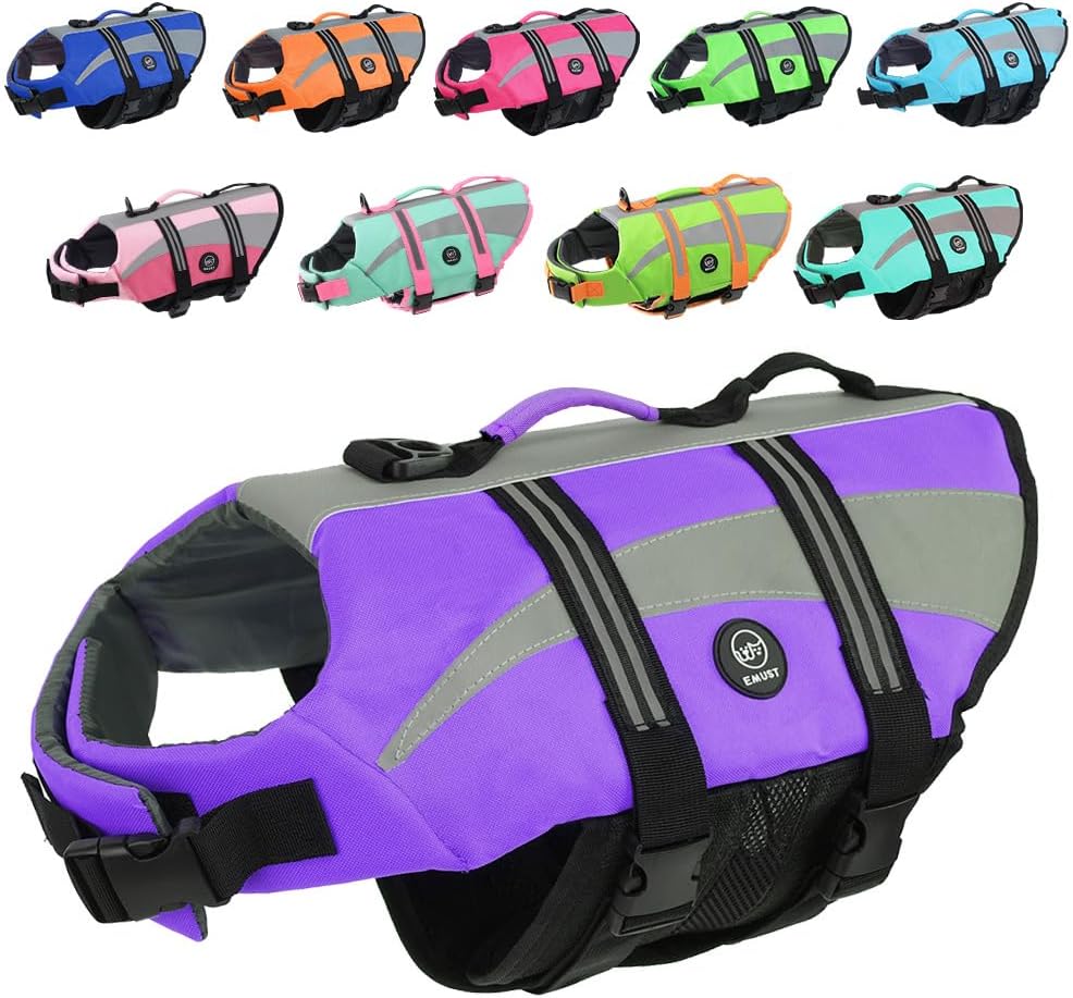 Detalle de EMUST Life Jacket for Large Dogs — Double Rescue Handles, High Reflective, Purple, Size L