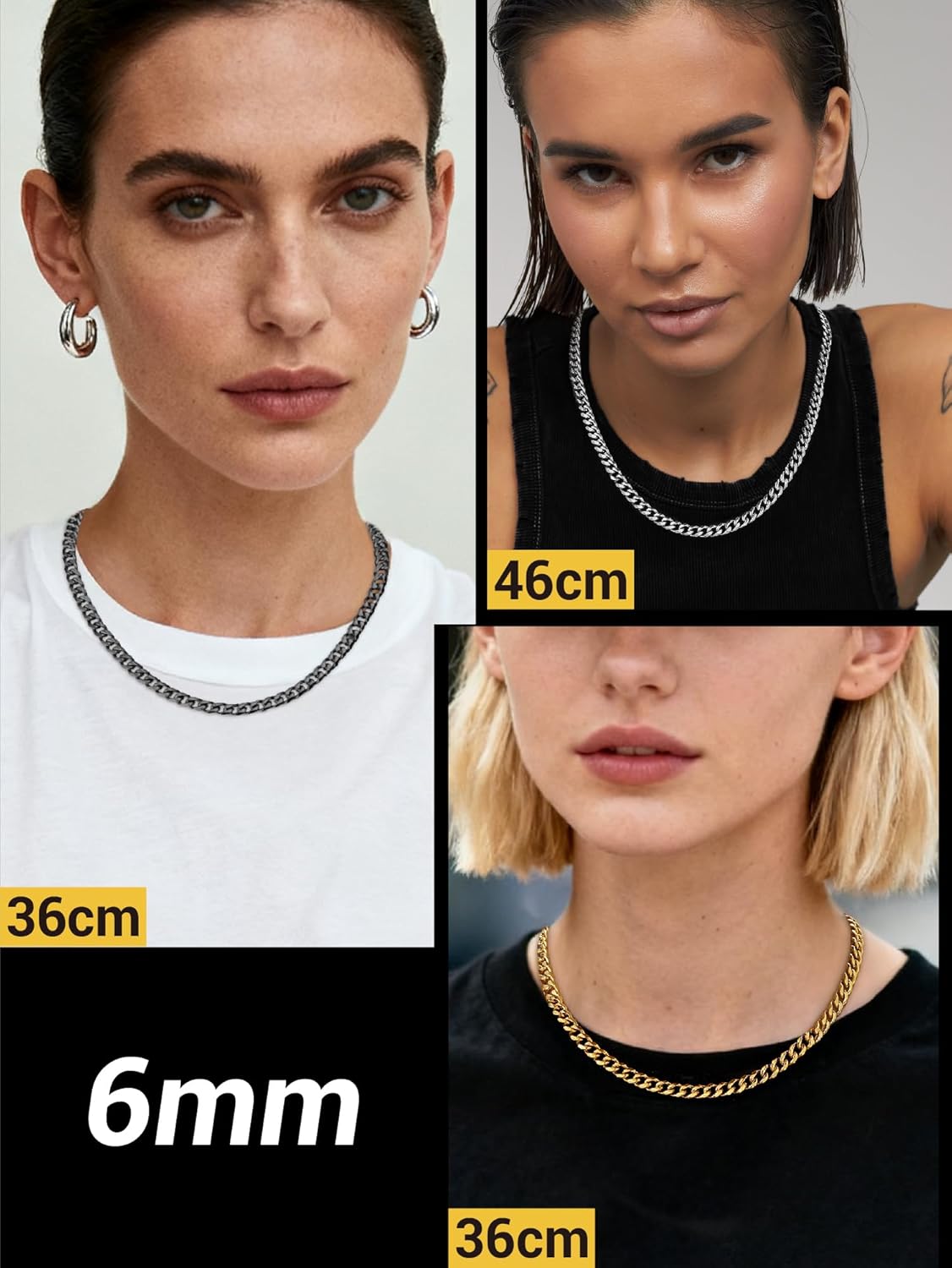 Thumbnail 6 de PROSTEEL Collana Uomo Donna a Catena Barbazzale Cubana Hip Hop: acciaio inox, varianti oro/argento, lunghezze 35–75 cm