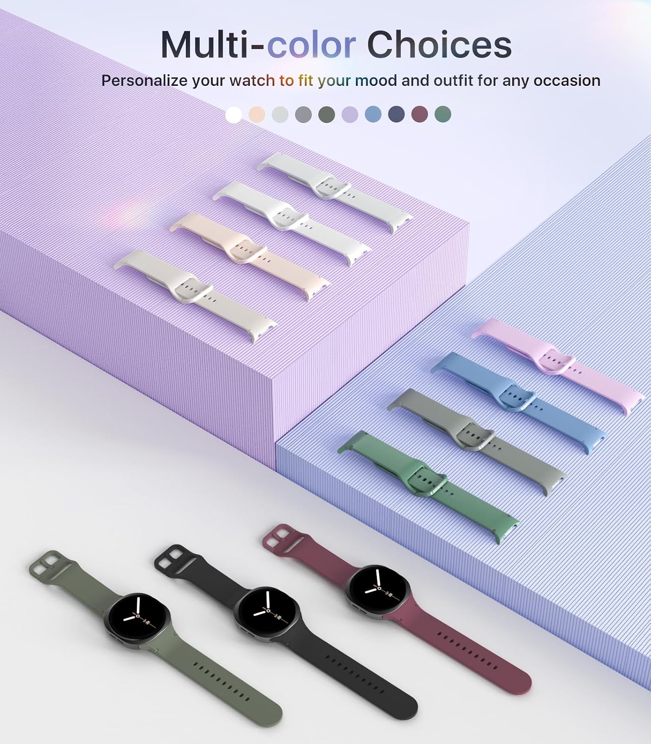 Detalle 1 de TiMOVO 6-Pack Sport Bands for Samsung Galaxy Watch 8 (40mm/44mm) & 8 Classic (46mm) – Soft Silicone Replacement Straps