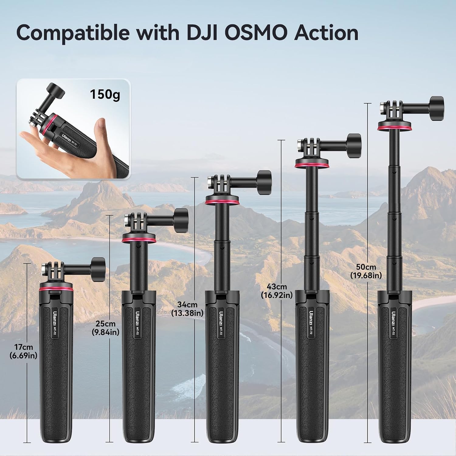 Detalle de ULANZI MT-72 : mini trépied 51 cm pour action cam, trépied de table et selfie stick
