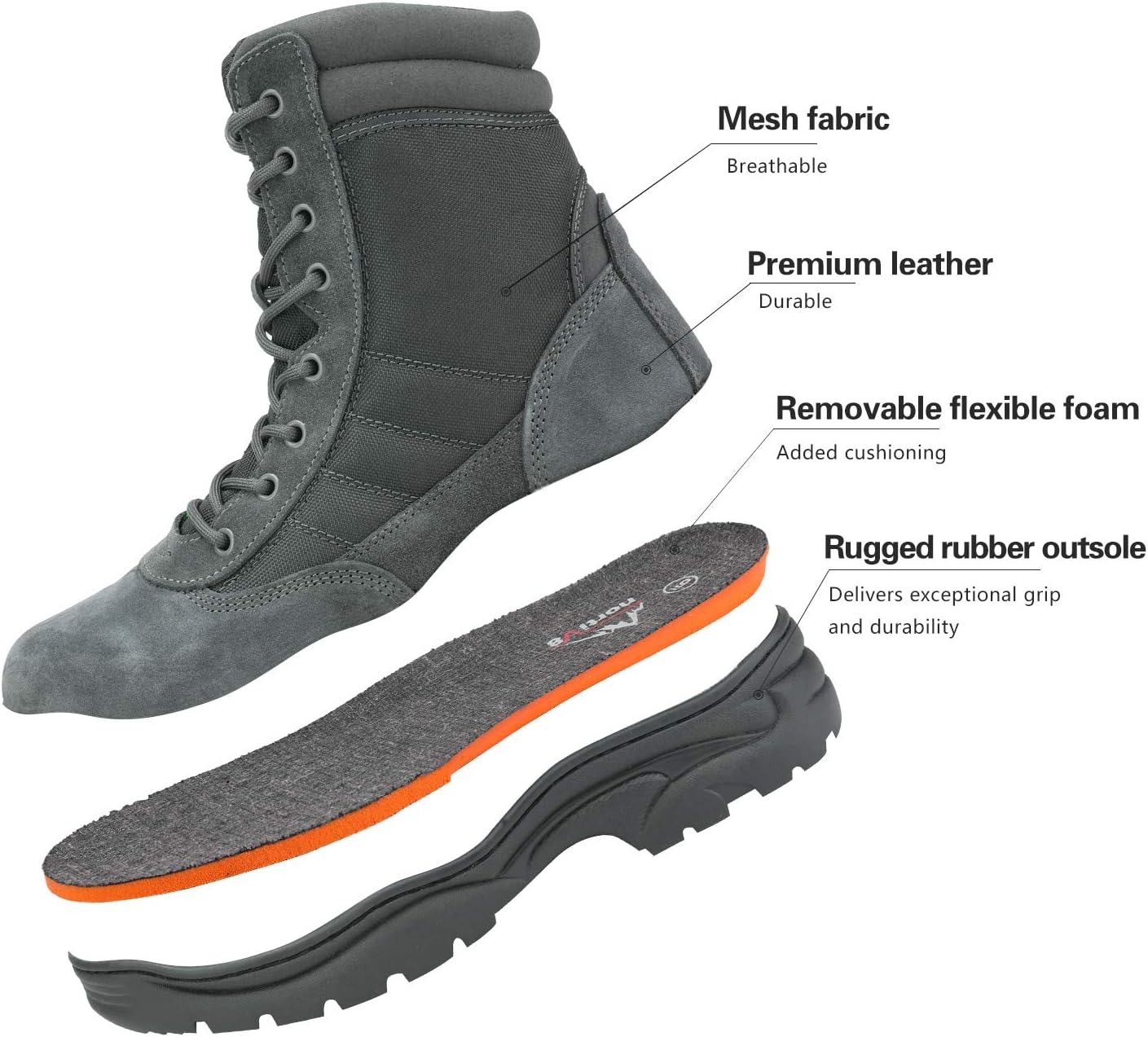 Thumbnail 6 de NORTIV 8 Men's Military Tactical Work Boots with Side Zip — Leather Combat Boots