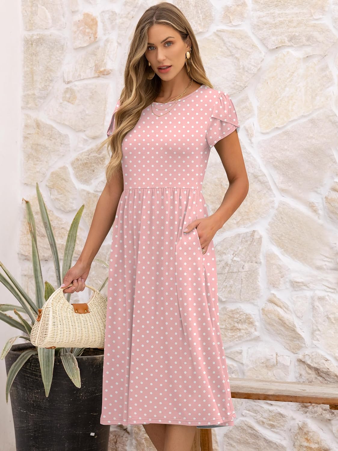 Thumbnail 1 de ANRABESS Women's Summer Short Sleeve A-Line Midi Dress with Pockets
