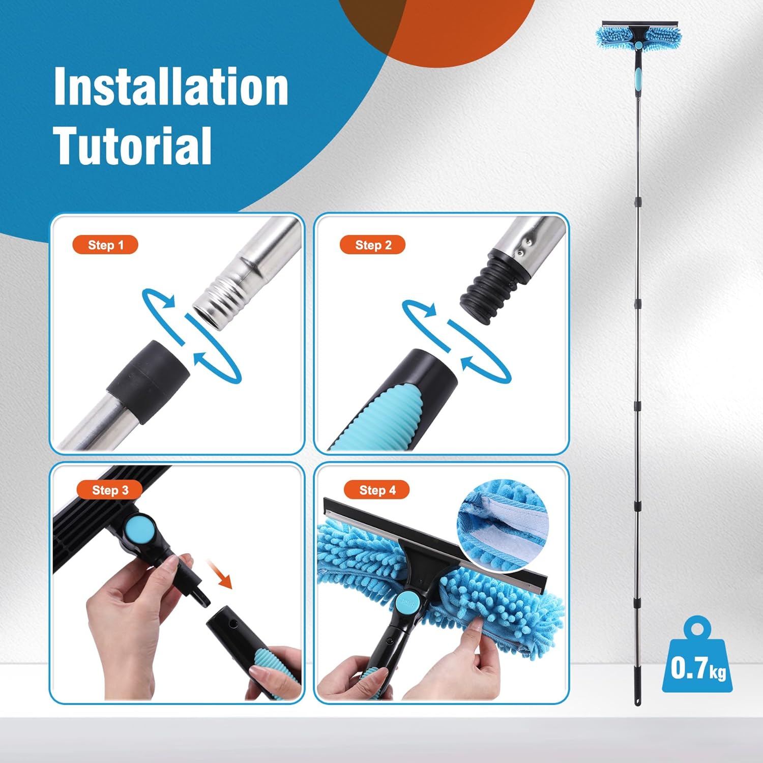 Thumbnail 6 de CLEANHOME telescopic window cleaner tool with rotatable squeegee and 6-pole sections (max 92.52in)