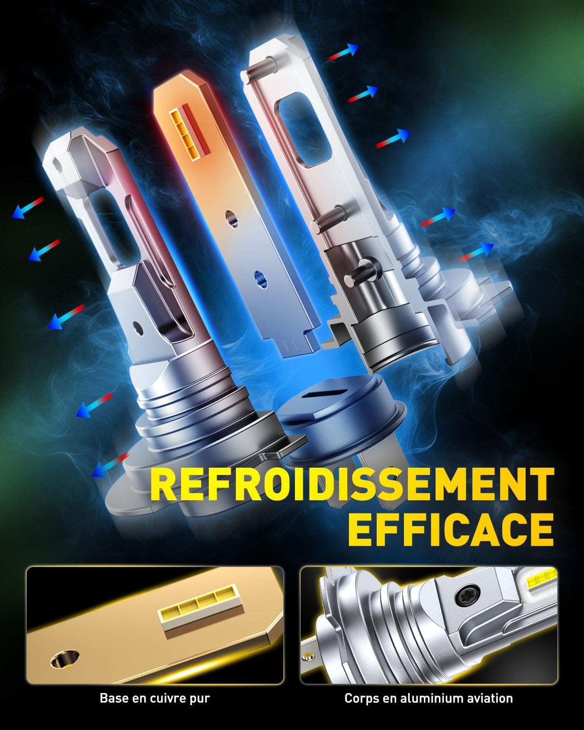 Detalle de AUXITO Ampoule H7 LED Ultra Puissante 6500K – Lot de 2, 36000LM, IP68, Plug & Play