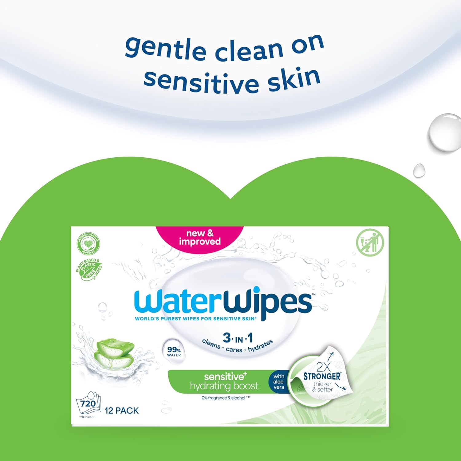 Thumbnail 3 de WaterWipes Sensitive+ Hydrating Boost Wipes 720 Count (12 Packs) – 3-in-1 Clean, Care & Hydrate