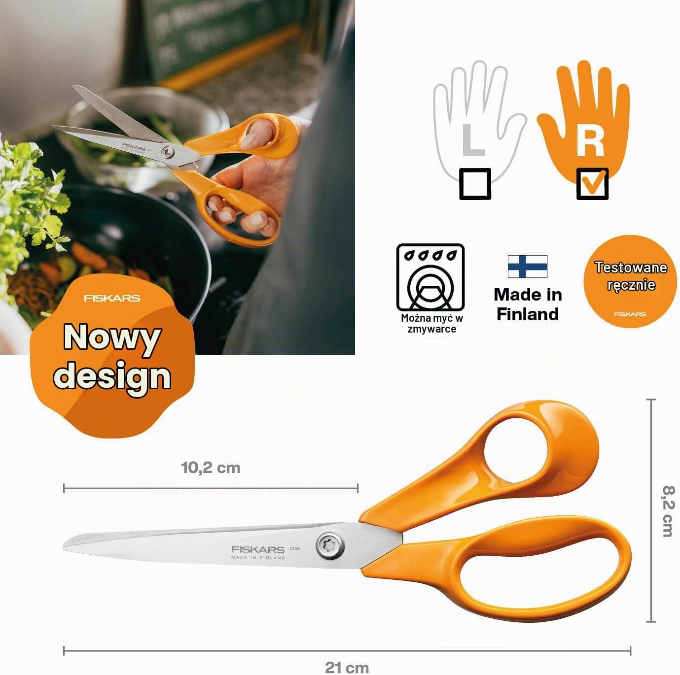 Detalle 2 de Fiskars Classic 1075031 – uniwersalne nożyczki kuchenne 21 cm, stal nierdzewna