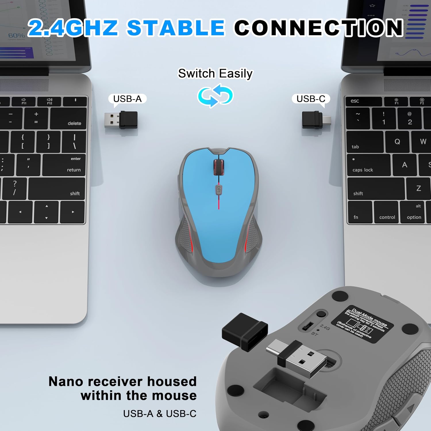 Thumbnail 3 de Azmall mouse ergonomico wireless con Bluetooth e 2,4 GHz (2 in 1 con Jiggler) a 1.600 DPI