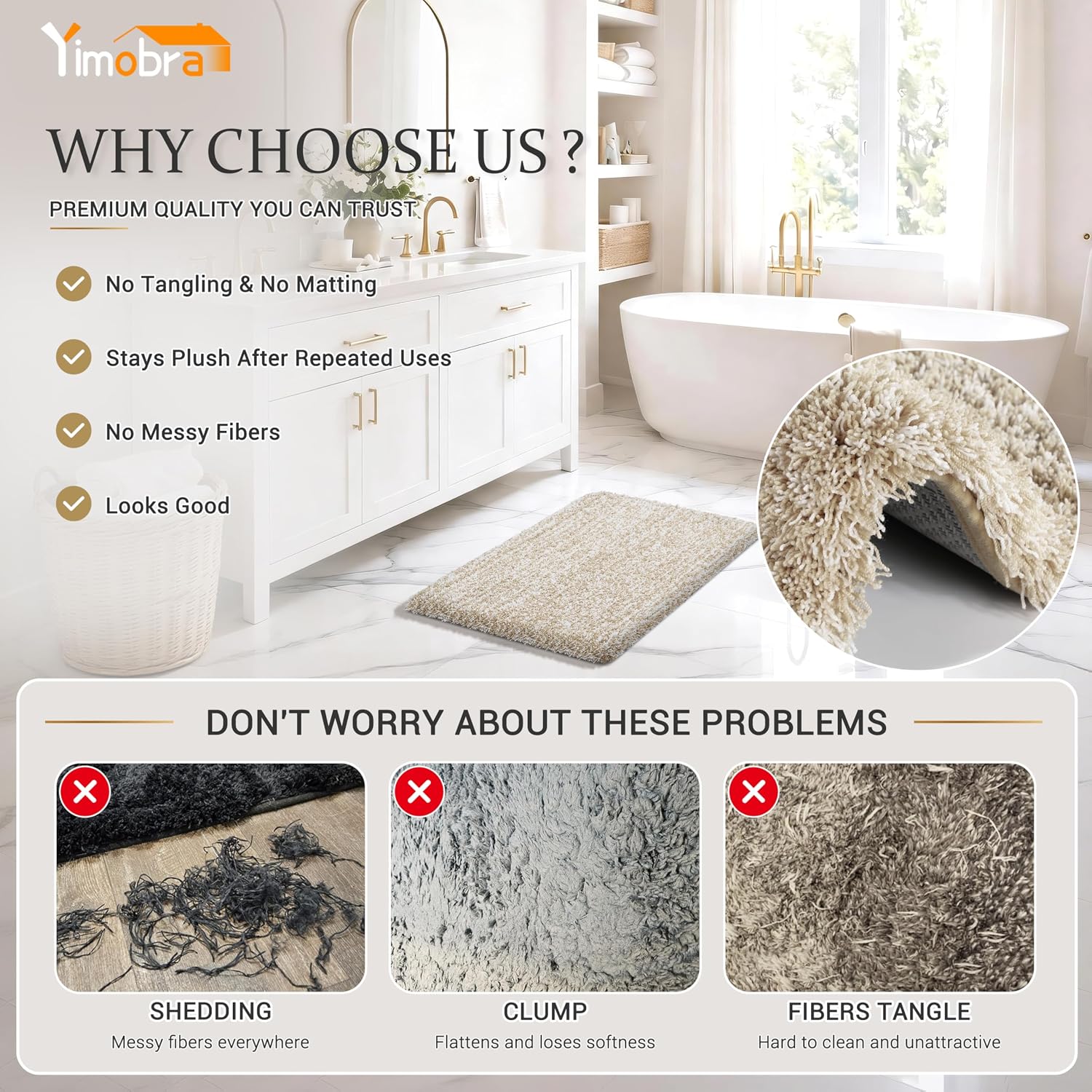 Thumbnail 4 de Yimobra 36x24 Plush Bathroom Rugs Non-Slip Washable Bath Mat (Light Beige and White)