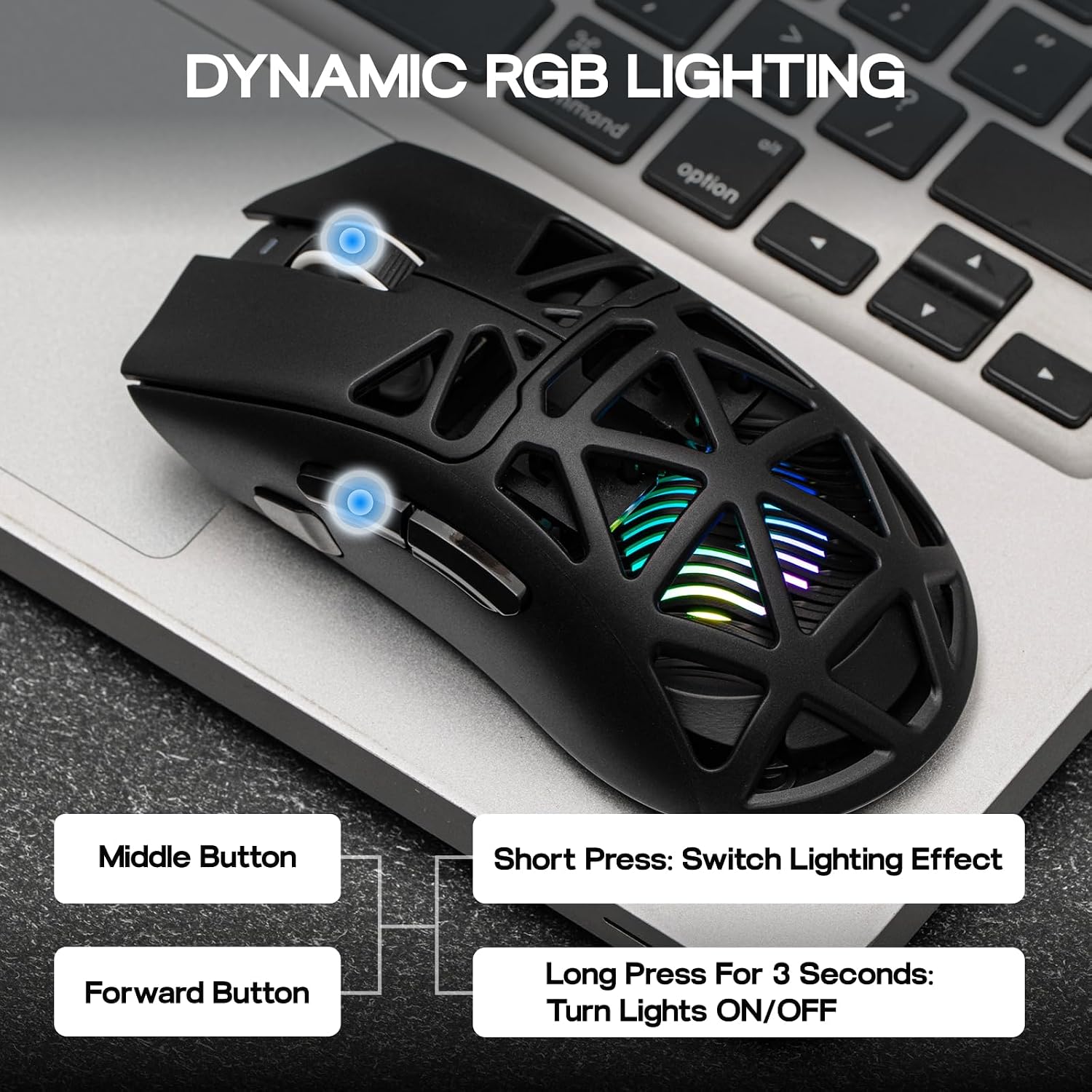 Detalle 2 de MechLands Aula SC620 Gaming Mouse, PAW3311 Sensor, 12,000 DPI, Tri-Mode