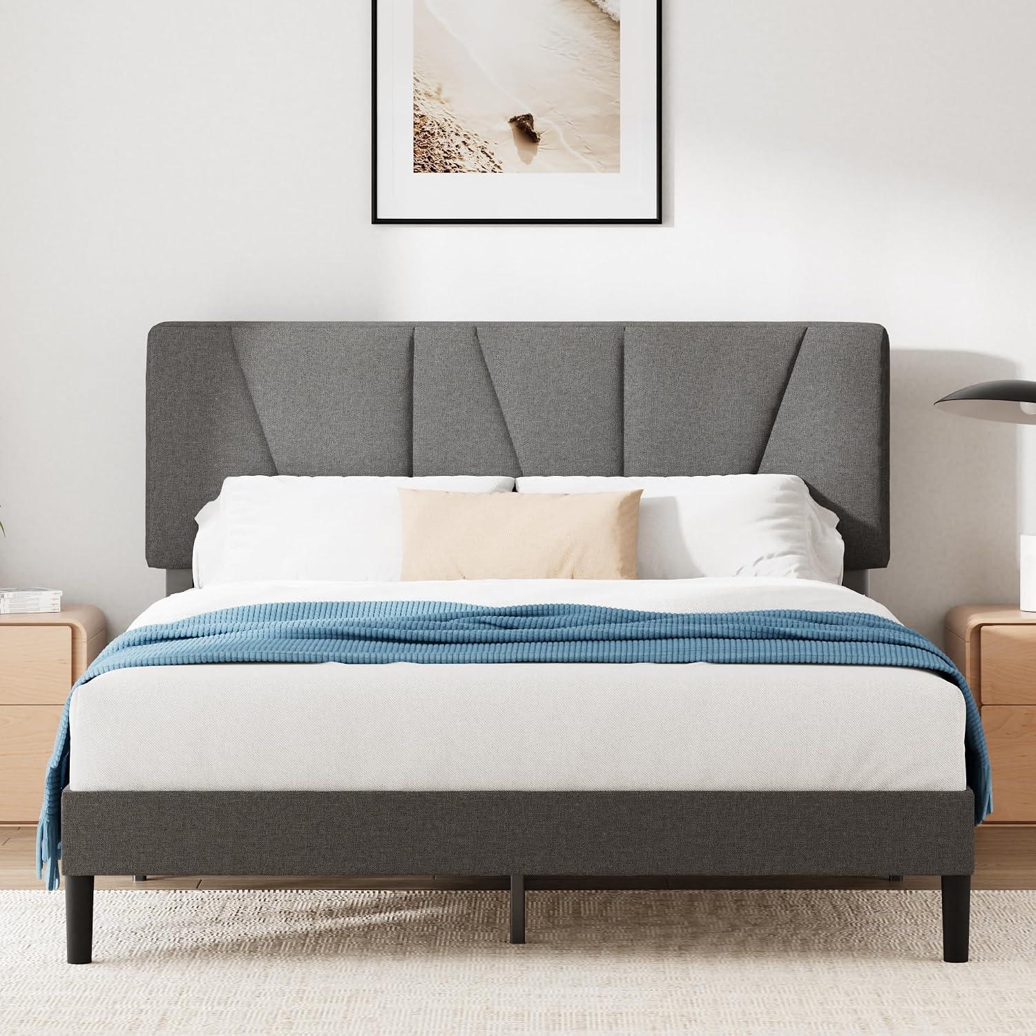Detalle de Zinus Maya Double Bed Frame with Headboard - 4ft6 (135 x 190 cm) in Dark Grey