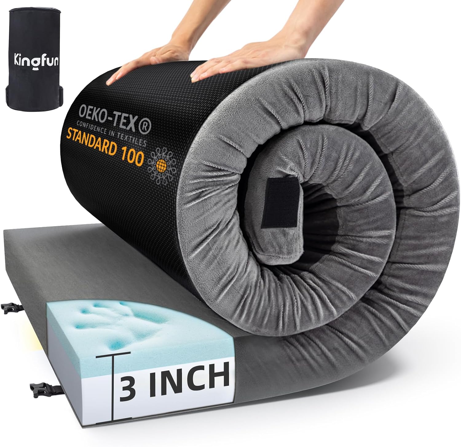 Detalle de Kingfun 3 Inch CertiPUR-US Memory Foam Camping Mattress Pad