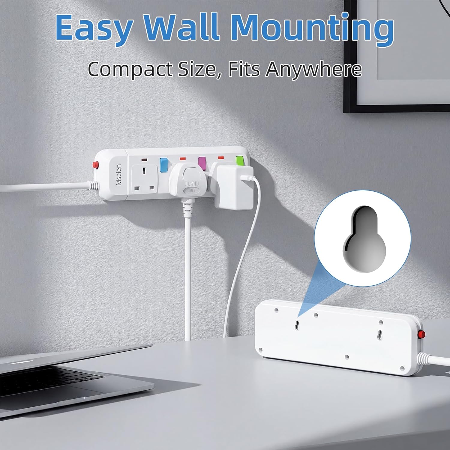 Thumbnail 4 de Mscien 1 Metre Extension Lead 3-Way with Individual Switches & Fused Protection (2500W)