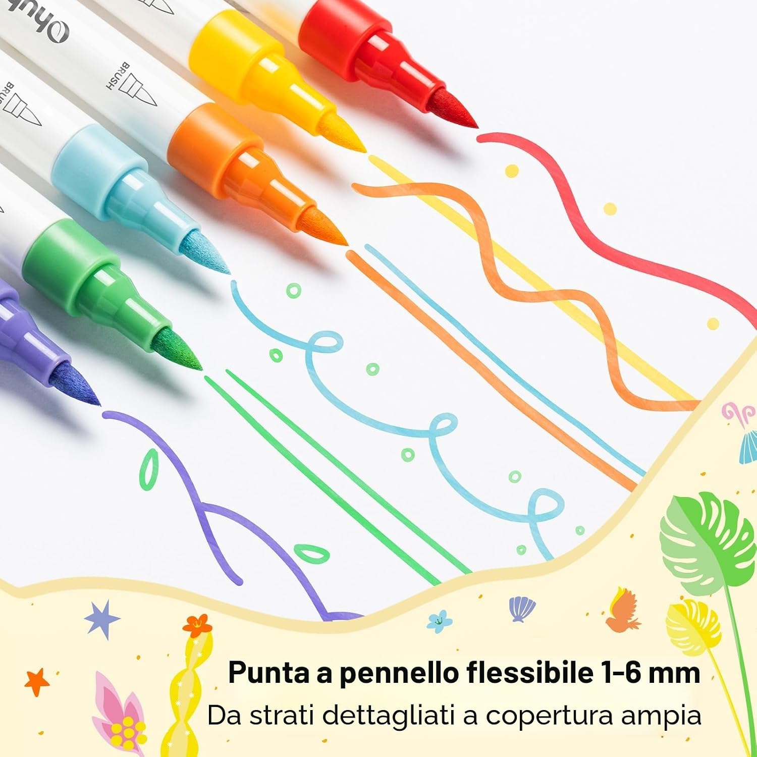 Detalle de Ohuhu Pennarelli acrilici con punta a pennello, 30 colori — copertura alta su molte superfici
