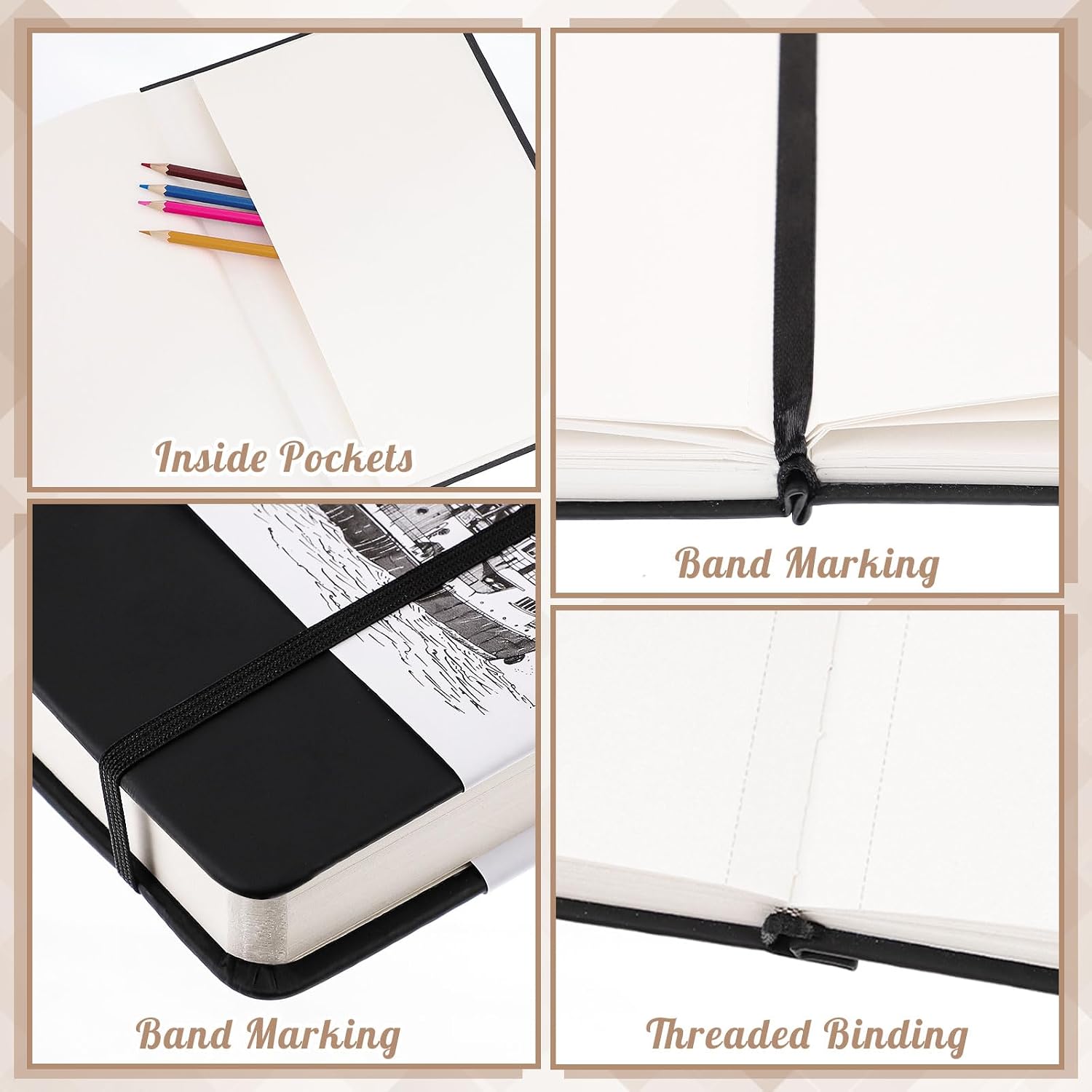 Thumbnail 5 de A4 Sketchbook 58 Sheets (116 pages) with 200GSM Thick Paper – Black Hardback Drawing Pad, 21 x 29.7 cm