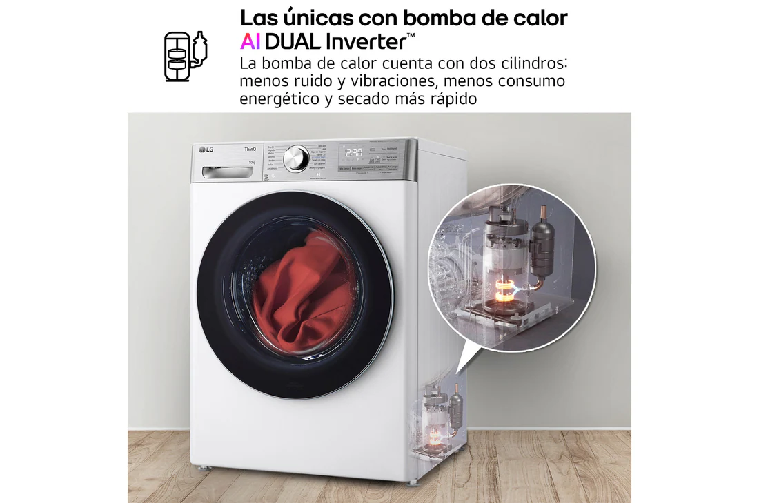 Detalle 2 de LG RH10V9AV2WR (Serie 900) Secadora 10 kg con bomba de calor Dual Inverter, blanca