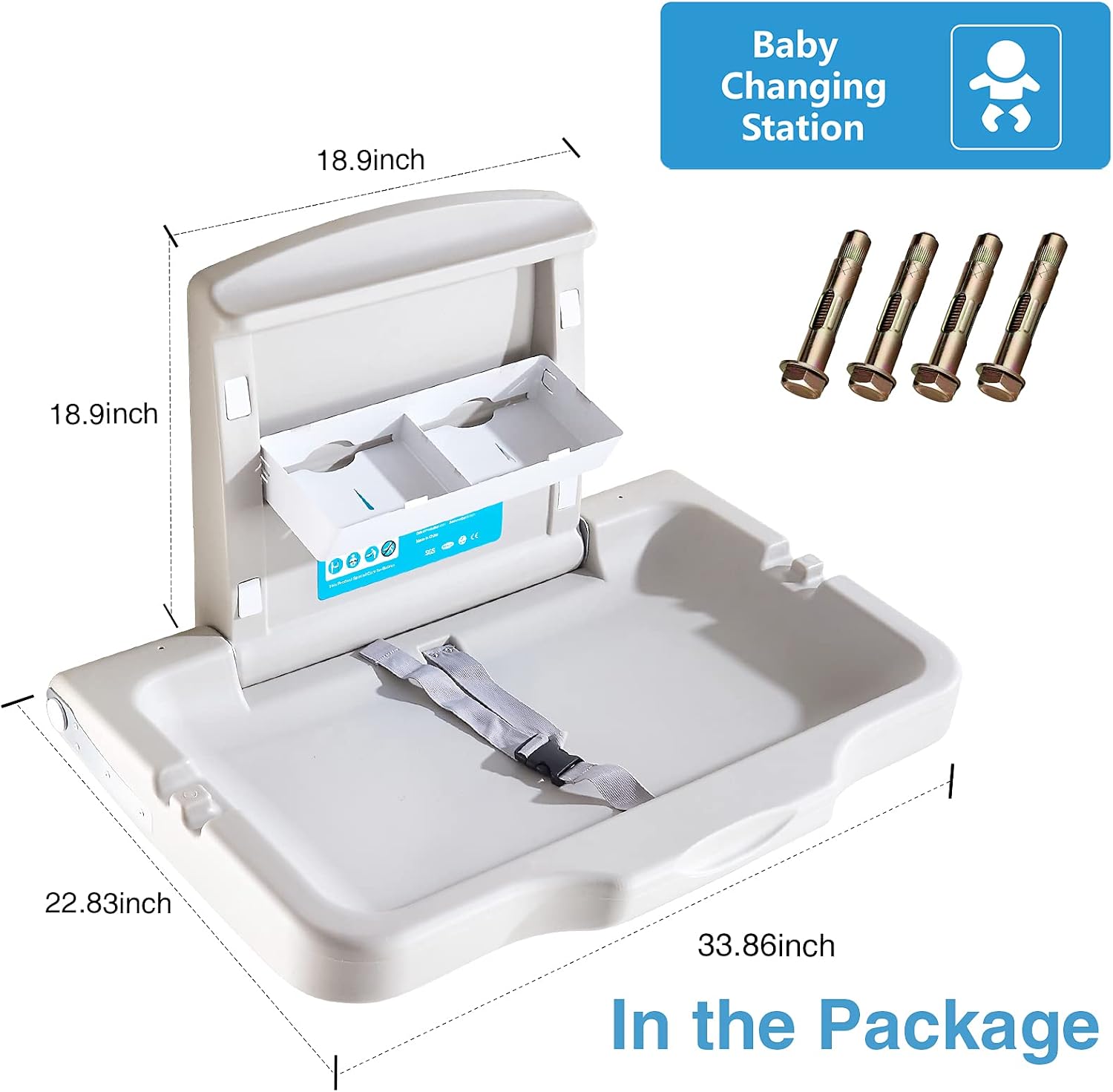 Thumbnail 4 de Modunful Horizontal Baby Changing Station/Table and Sign (Wall Mounted) – Safe, Space-Saving Changing Unit