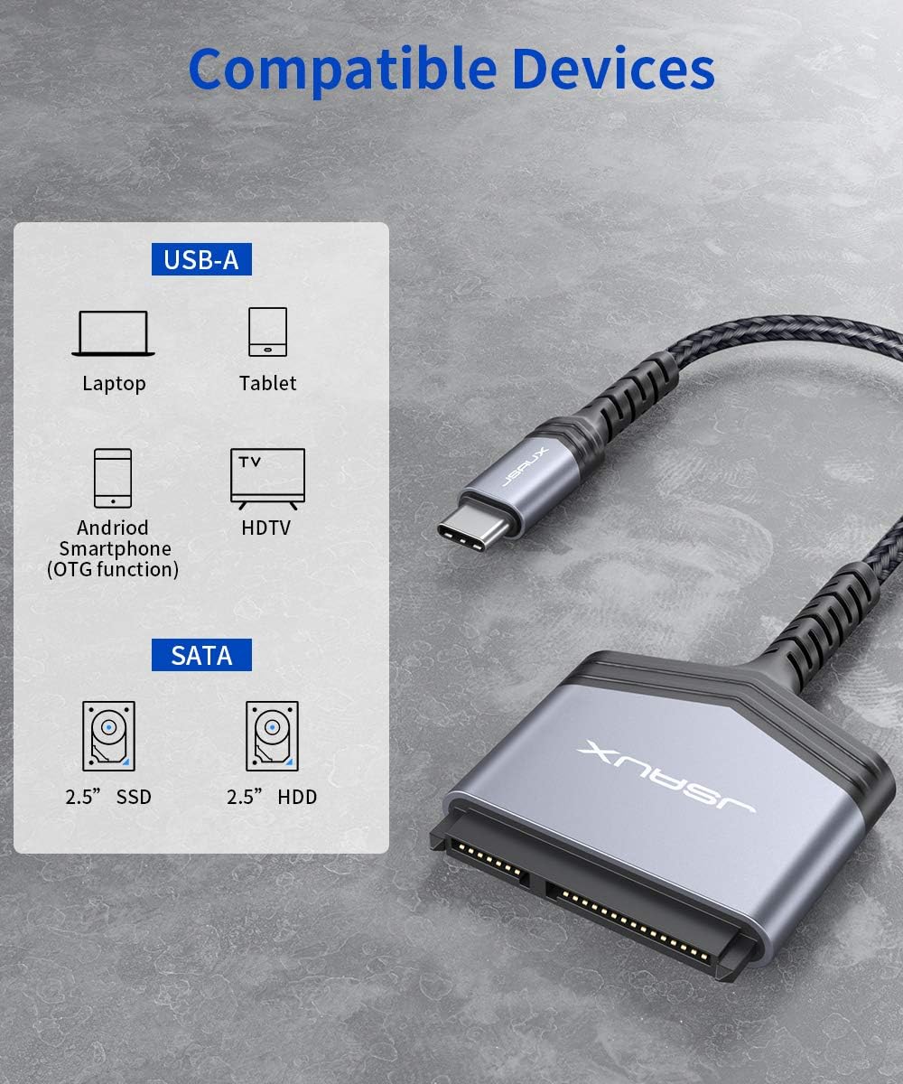 Thumbnail 5 de JSAUX SATA to USB C Cable: 2.5” SATA SSD/HDD External Converter (USB-C 3.1) – Aluminium Shell