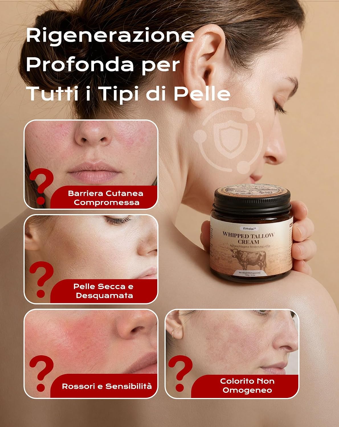Detalle de Crema idratante viso al beef tallow 120 ml – 100% grass fed, con ialuronico, niacinamide e squalane