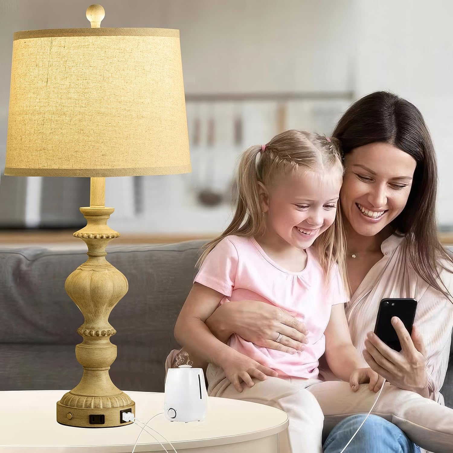 Thumbnail 6 de SAIWEYA 27.5" Farmhouse Table Lamp with USB & Outlet 🛋