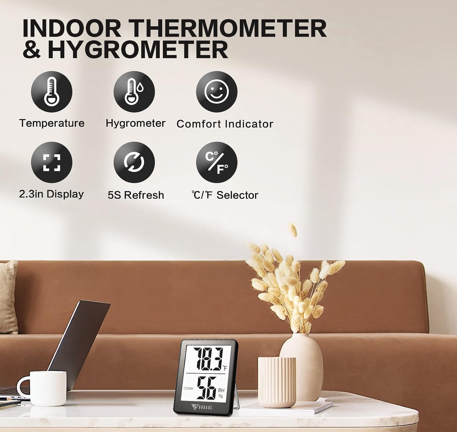 Detalle de DOQAUS 3-Pack Digital Hygrometer and Indoor Thermometer, Black