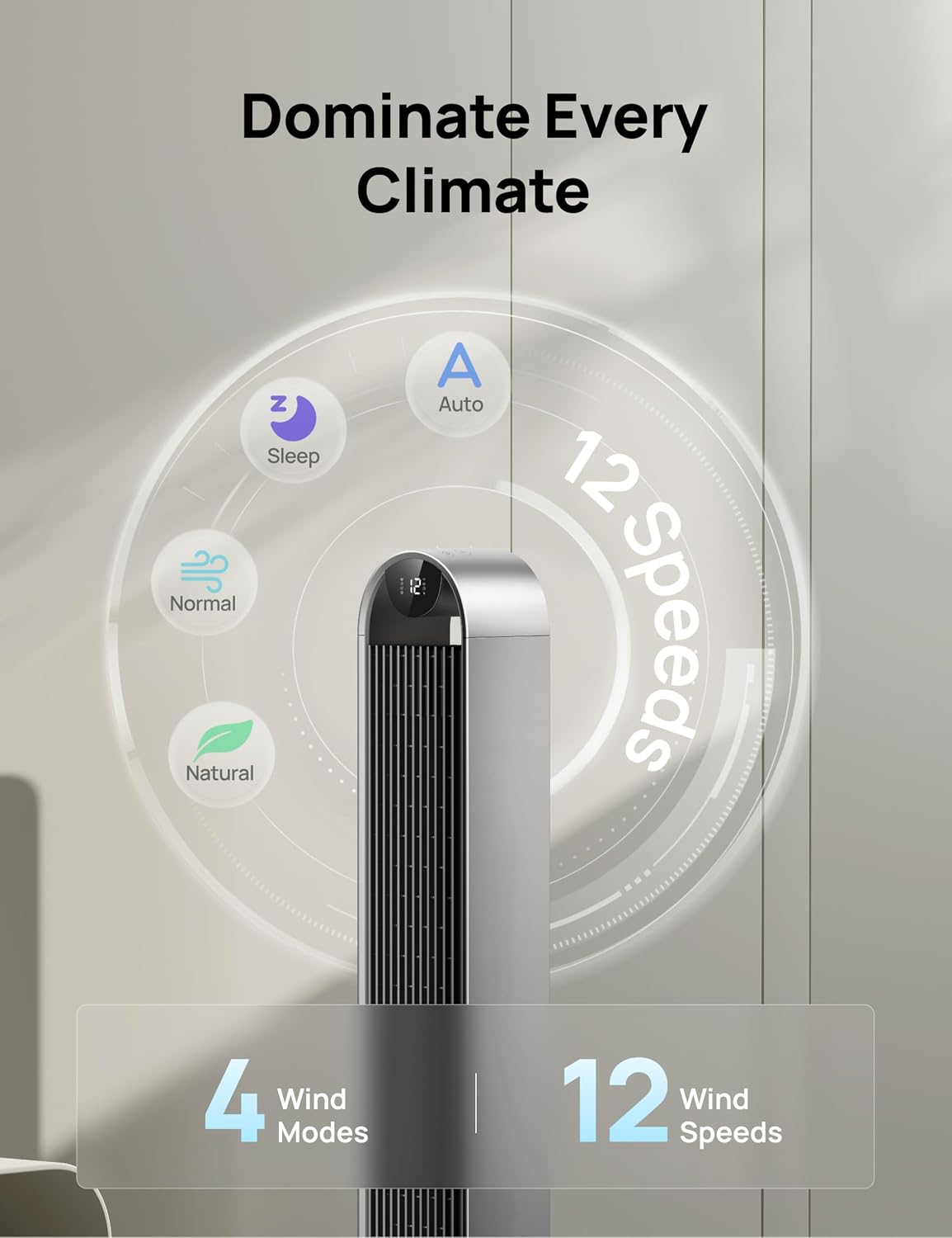 Detalle de DREO Pilot Max 42-Inch Bladeless Tower Fan, 120° Oscillation