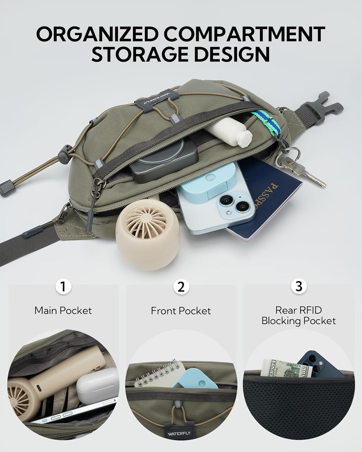 Thumbnail 4 de Waterfly Bum Bag Fanny Pack: Versatile Waist Bag with RFID Protection