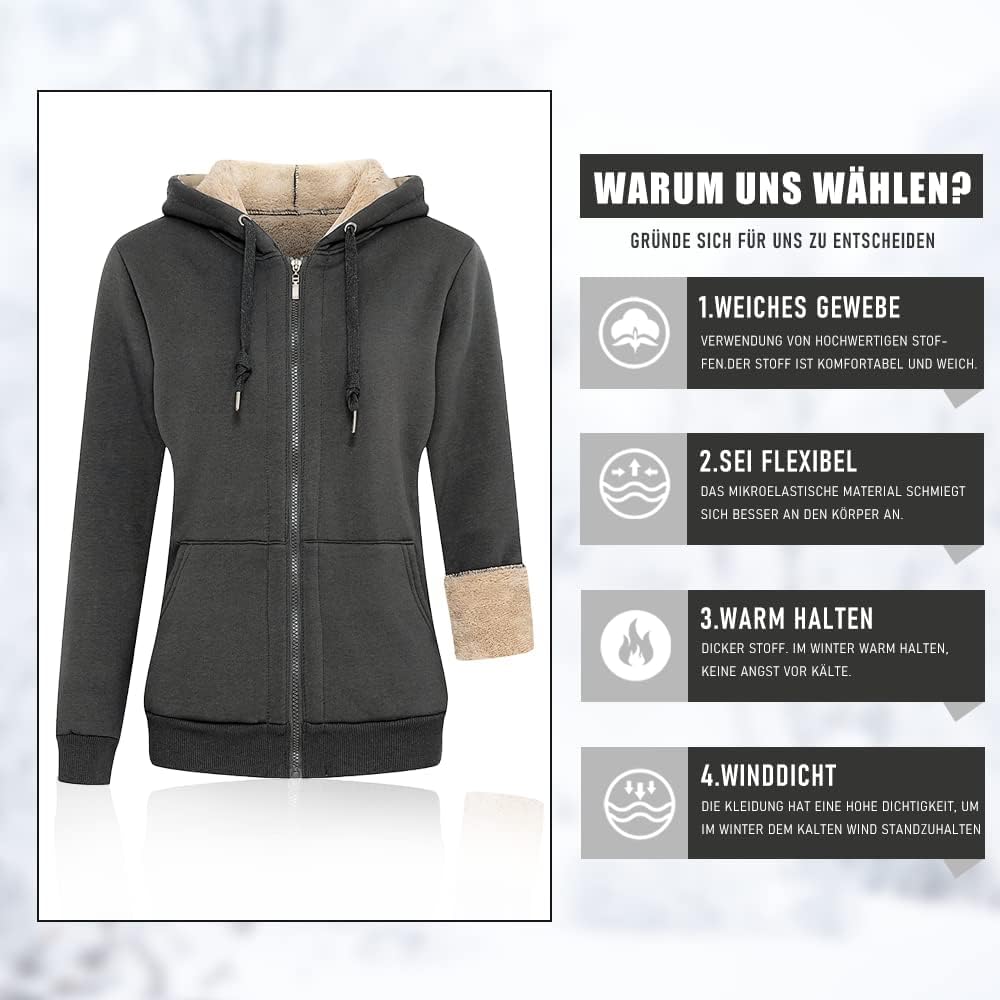 Thumbnail 2 de MANLUODANNI Damen-Kapuzen-Sweatshirt mit Fleece-Futter und Reißverschluss