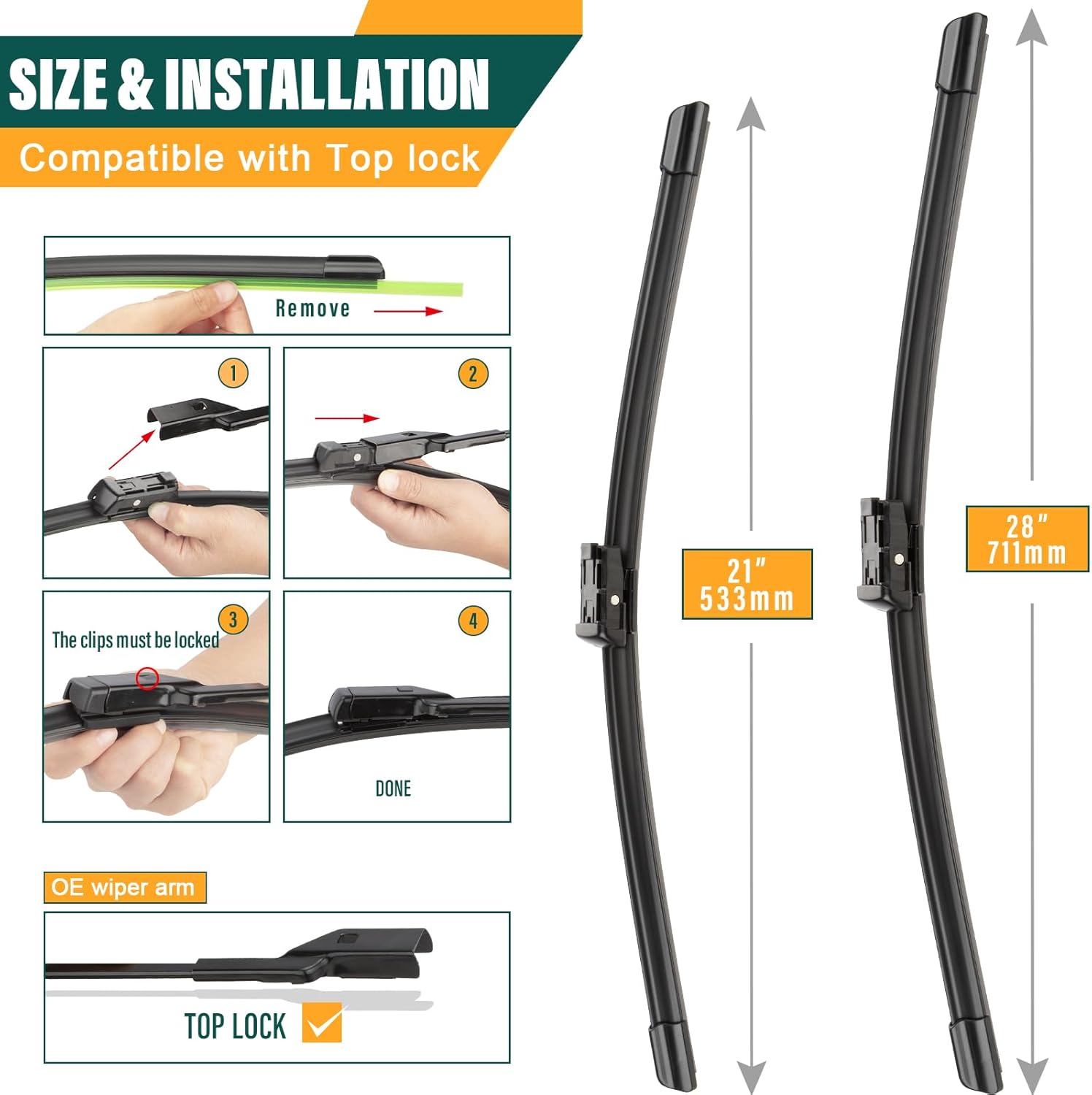 Thumbnail 2 de KVQ Windshield Wiper Blades Replacement for Ford Transit (28"/21"), Pack of 2 – Original Factory Quality