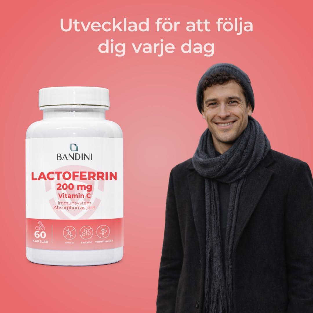Detalle de BANDINI Lactoferrin 200, 60 kapslar med 200 mg laktoferrin och C-vitamin