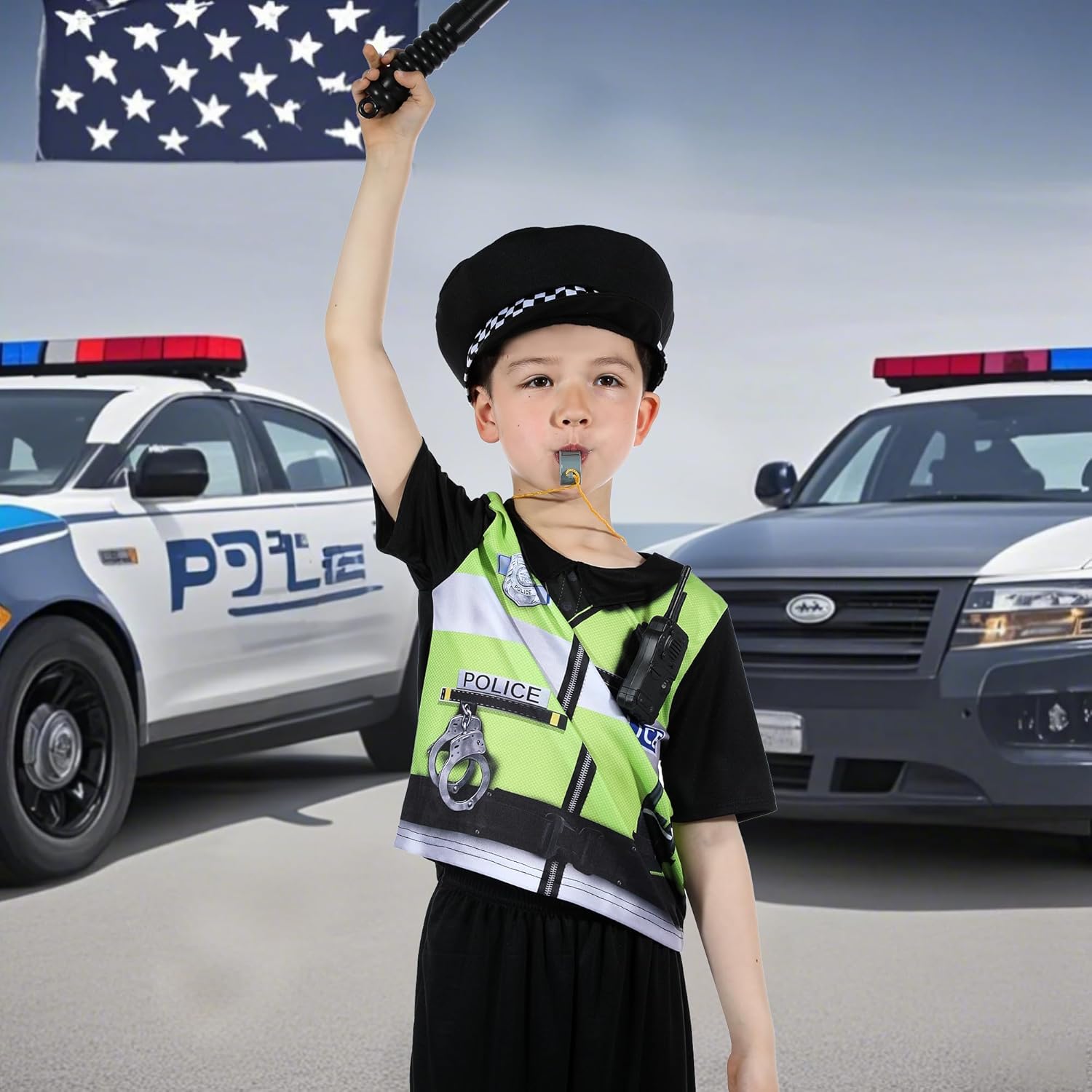 Thumbnail 3 de Sincere Party Kids Police Officer Costume – 7pc Dress-Up Set for Years 2–10