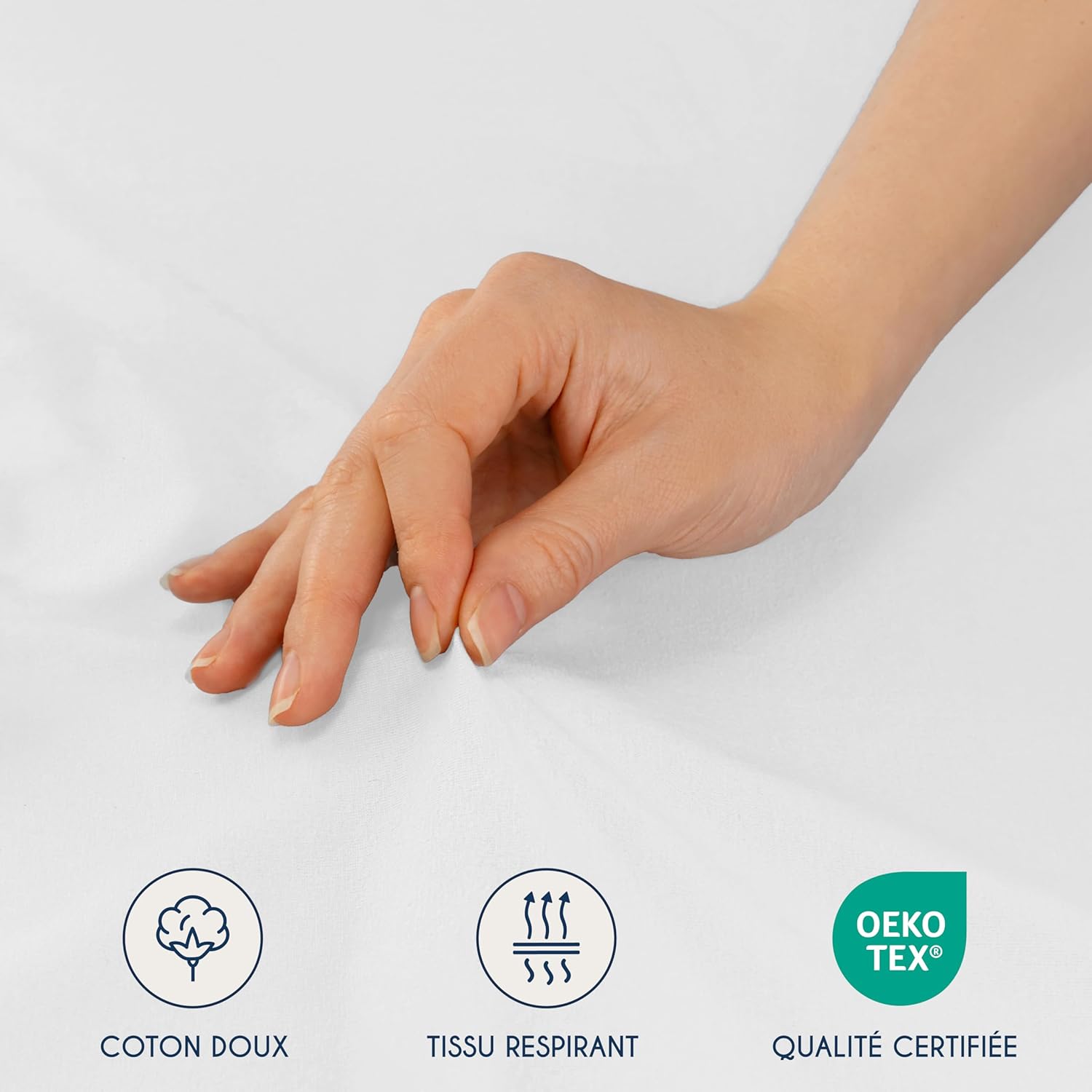 Thumbnail 4 de Dreamzie Drap Housse 160 x 200 cm, Blanc – Jersey coton certifié OEKO-TEX
