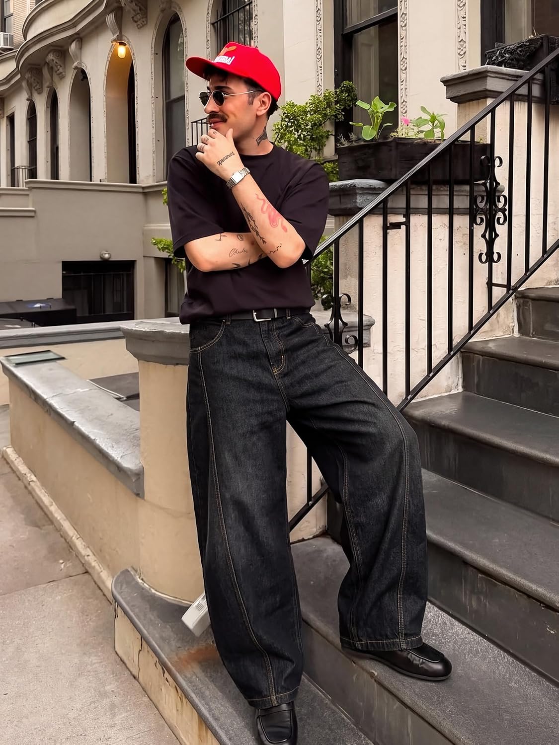 Thumbnail 2 de Icymay Mens Baggy Jeans, Wide-Leg Relaxed-Fit Vintage Denim Pants