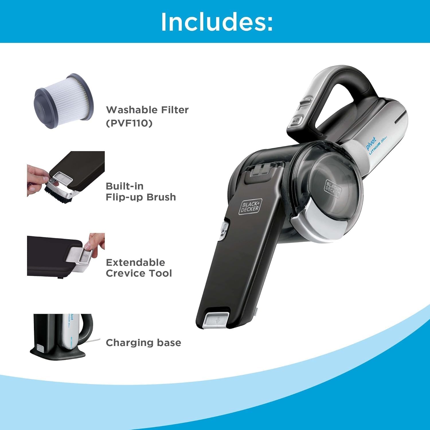 Detalle 2 de BLACK+DECKER BDH2000PL Pivot Vac Handheld Vacuum, 20V MAX, 200° Pivoting Nozzle