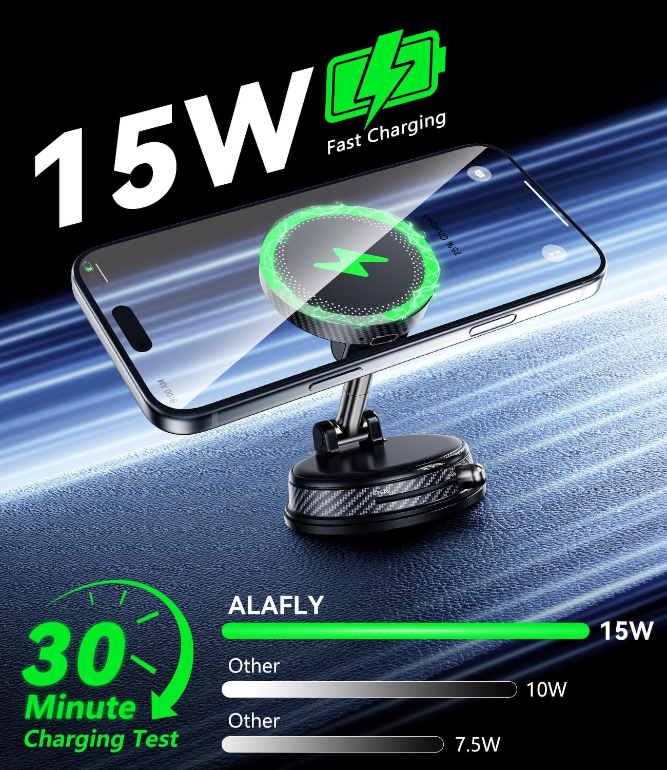 Thumbnail 1 de ALAFLY 15W Fast Charging Car Phone Holder with Strong Magnetic & Upgraded Vacuum Suction