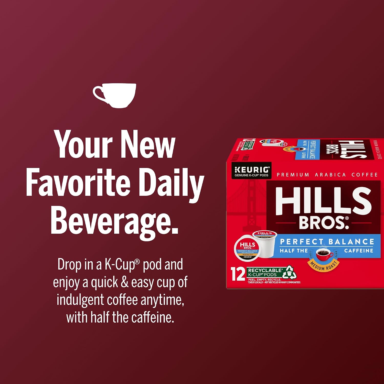 Detalle 2 de Hills Bros. Perfect Balance K-Cup Pods, Medium Roast Arabica Blend for Keurig