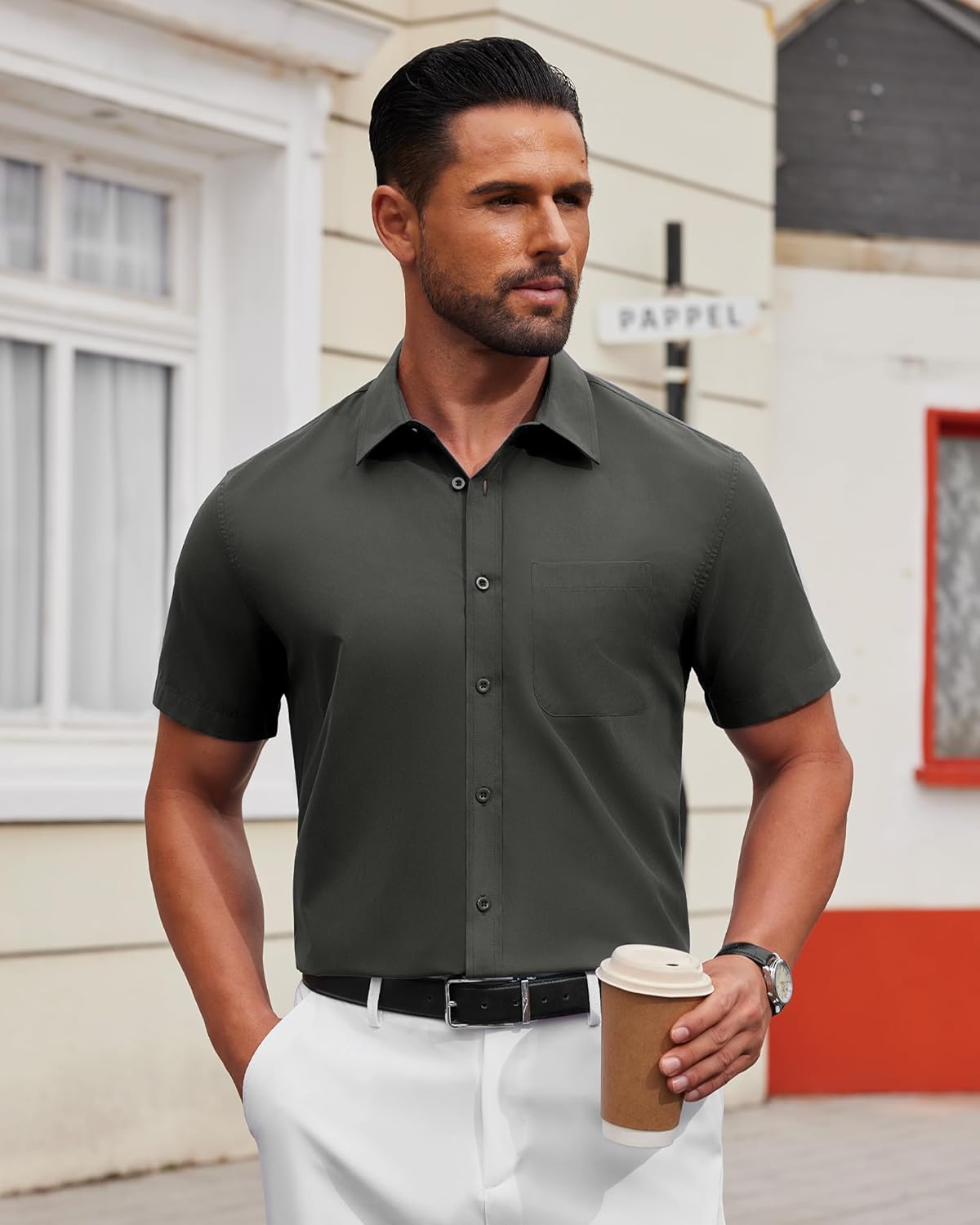 Thumbnail 1 de Alimens & Gentle Men’s Short Sleeve Dress Shirts (Wrinkle Free, Untucked) — Casual Button-Down